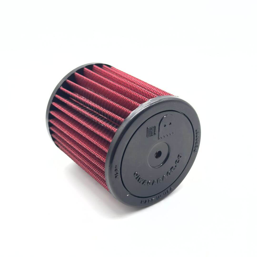 GhostFlow performance air filter for Honda Acty, red pleated cotton-gauze media in black rubber end cap, drop-in replacement for HA3, HA4, HH3, HH4 kei truck and van