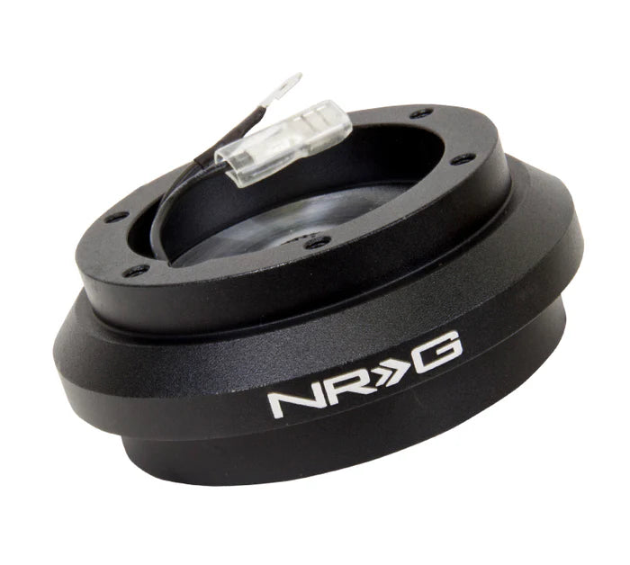 NRG Hub Adapter SRK-190H in Black, Precision-Engineered for Seamless Steering Wheel Installation on Japanese Mini Trucks, Featuring Durable Construction and NRG Branding.