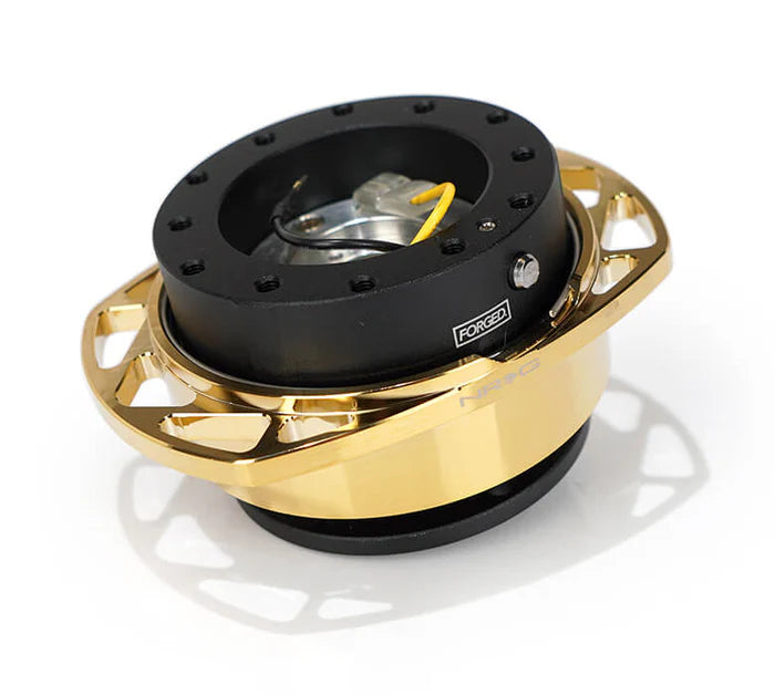 NRG Quick Release Kit SRK-257BK-CG in Black and Gold, Featuring Forged Construction and Precision Engineering for Enhanced Steering Control in Japanese Mini Trucks.