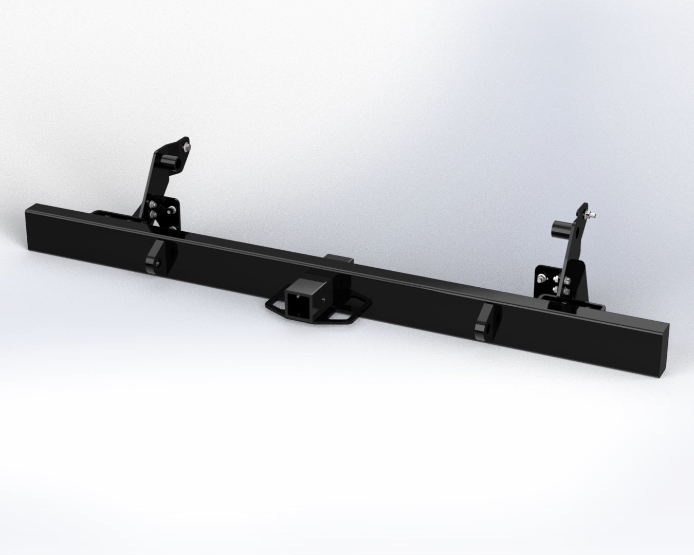 Heavy-duty black rear hitch bumper designed specifically for Mitsubishi Minicab U41T and U42T Kei Trucks, ideal for towing and cargo support, featured at Oiwa Garage.
