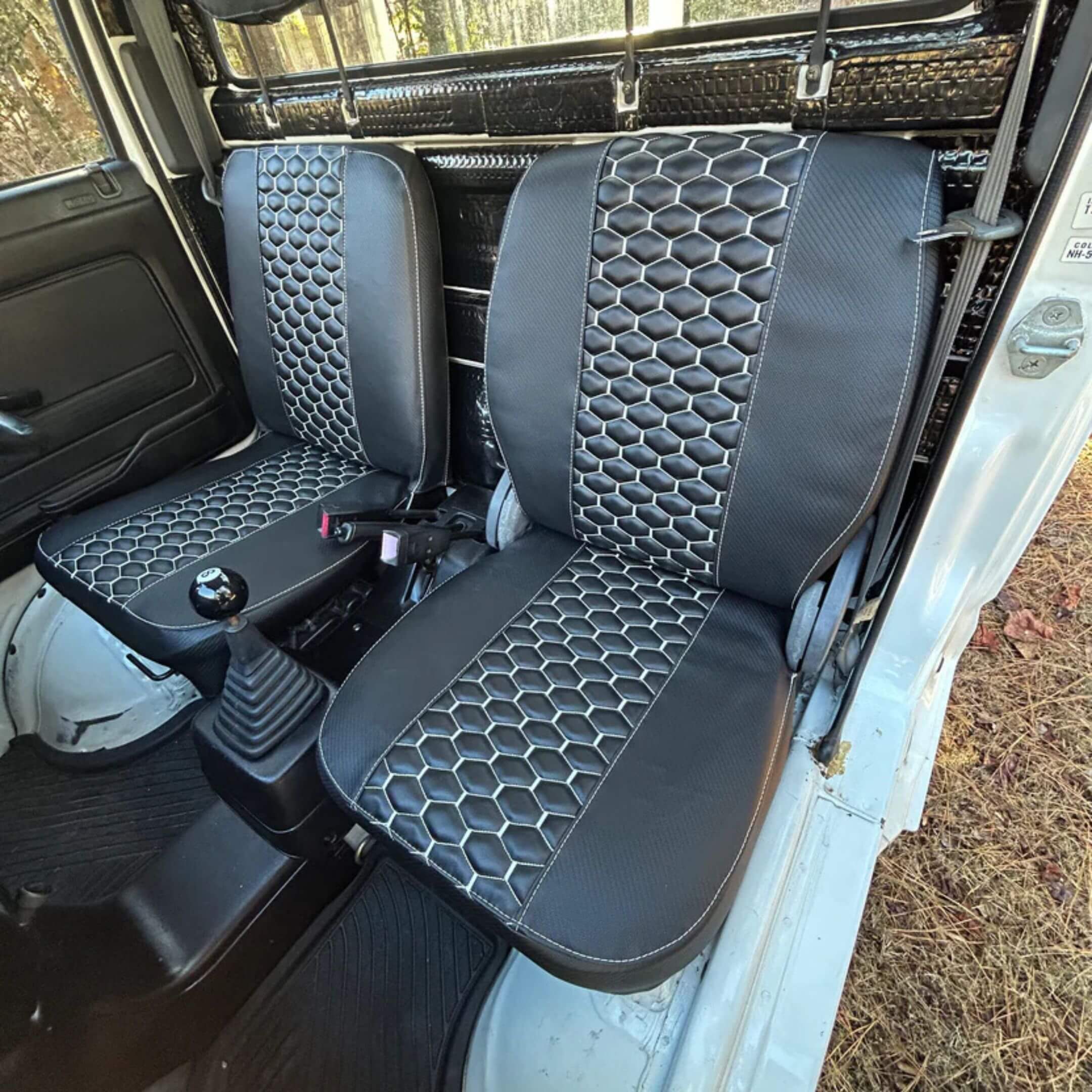 Honda Acty Seat Covers with Honeycomb Stitch for Driver and Passenger, designed for Honda Acty Truck HA3, HA4 Models (1990-1999).
