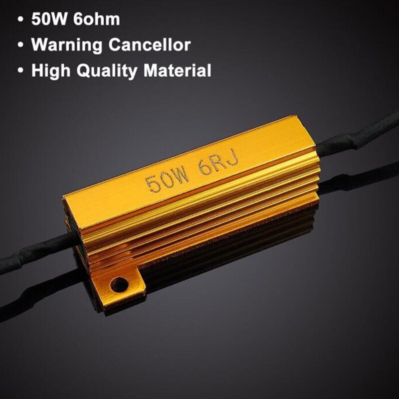 50W 6 ohm LED load resistor in gold aluminum housing, hyper flash fix for turn signals on Kei trucks and cars.