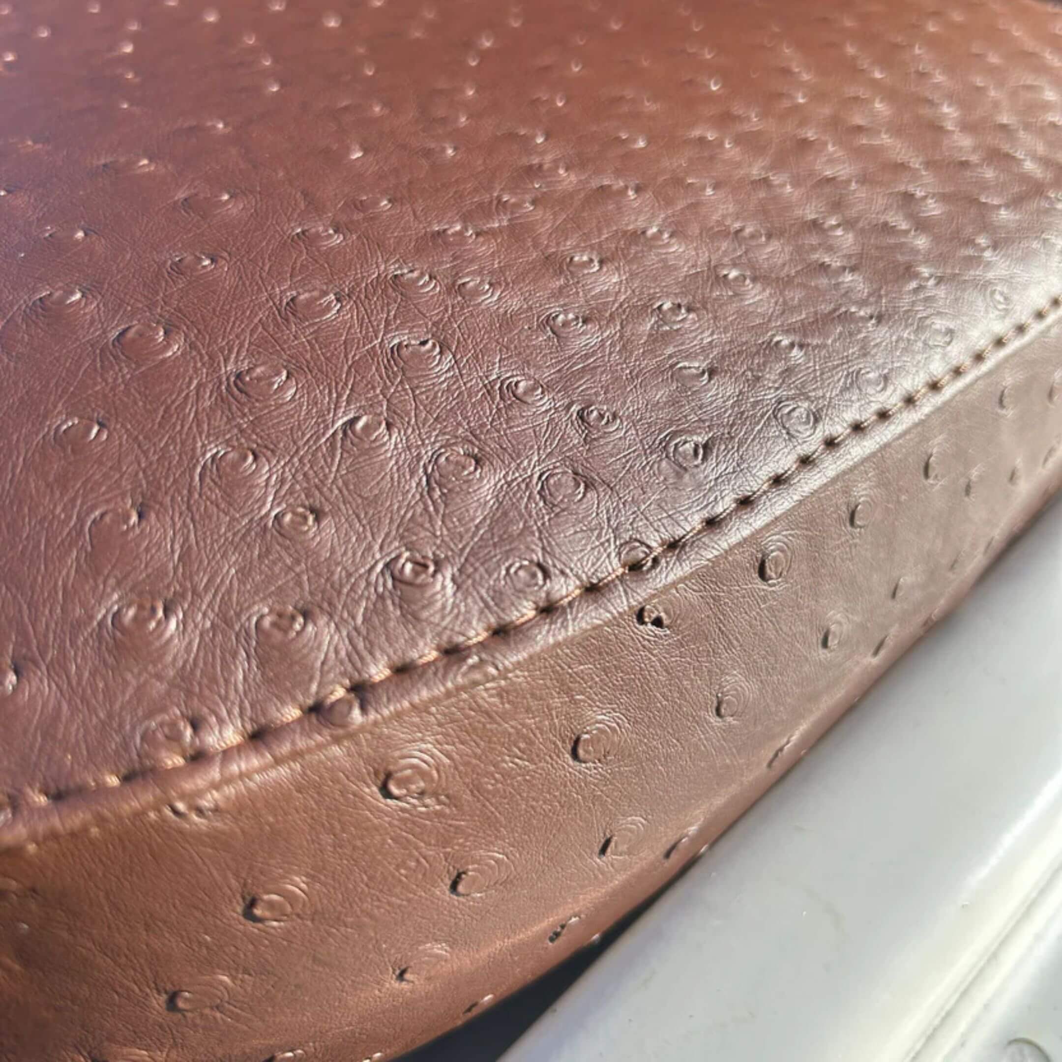 Honda Acty Seat Covers in Cocoa Brown Ostrich texture for HA3, HA4 models (1990-1999), featuring detailed stitching and a luxurious finish.
