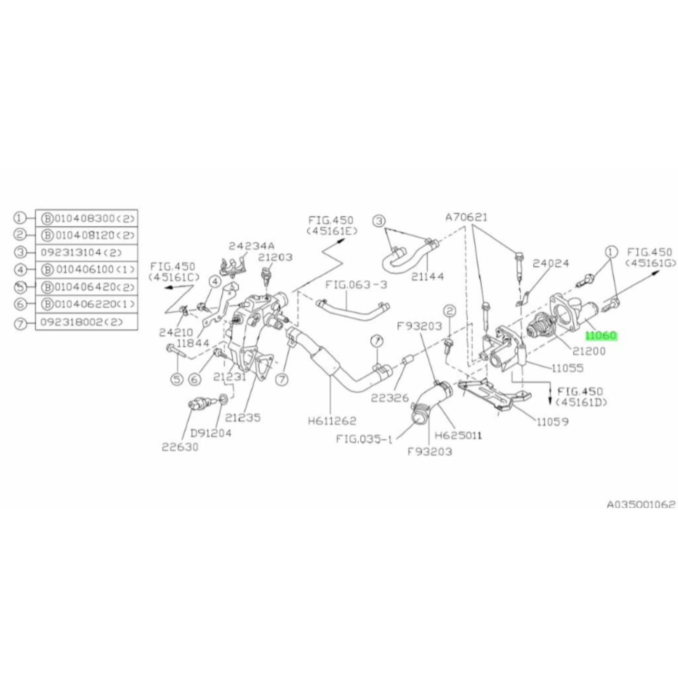 Thermostat Housing Cover - Part B for Subaru Sambar Wagon TW1, TW2 Models (1999-2012) with detailed assembly diagram and labeled components.