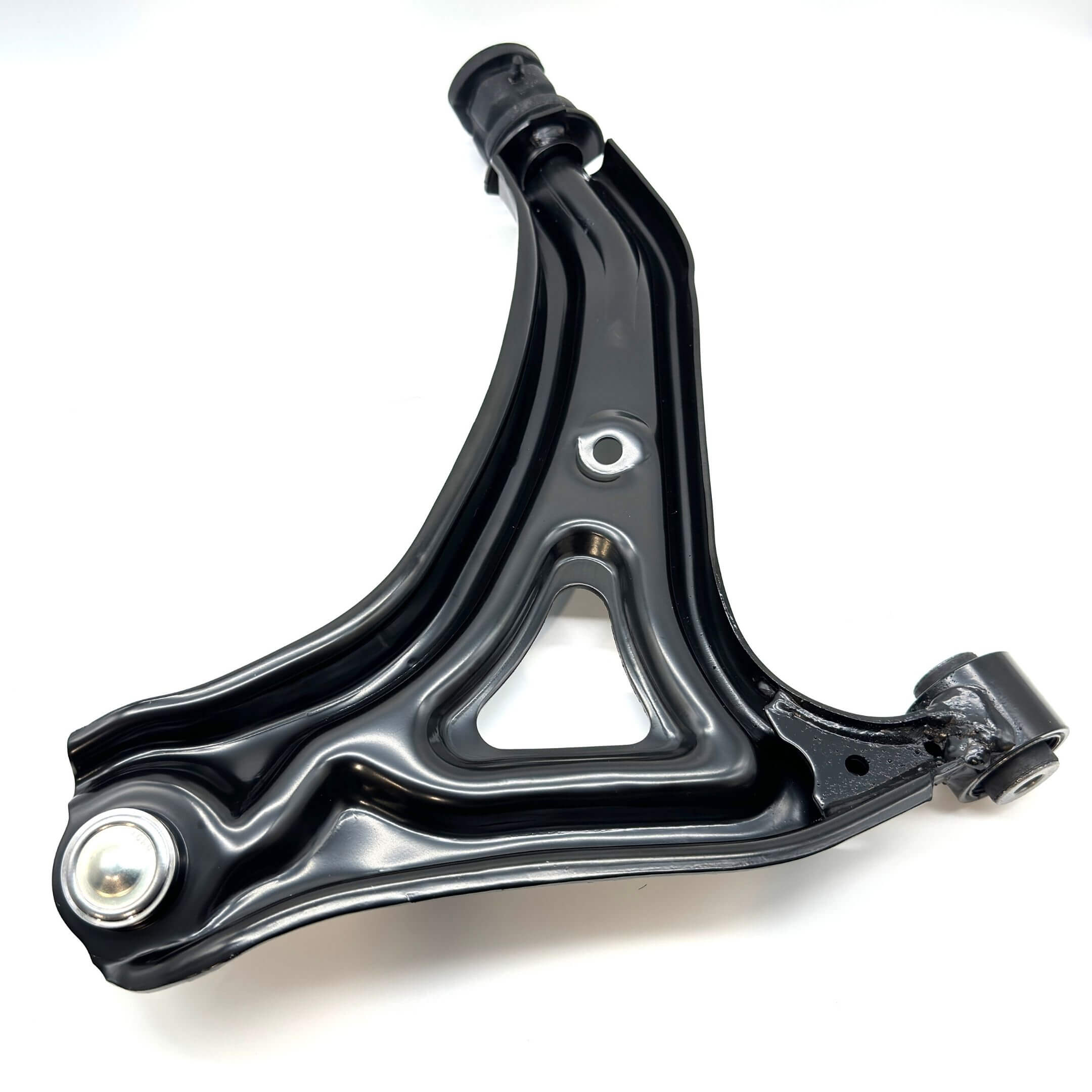 Black lower control arm for passenger side, compatible with Honda Acty Van HH5, HH6 models from 1999 to 2009.