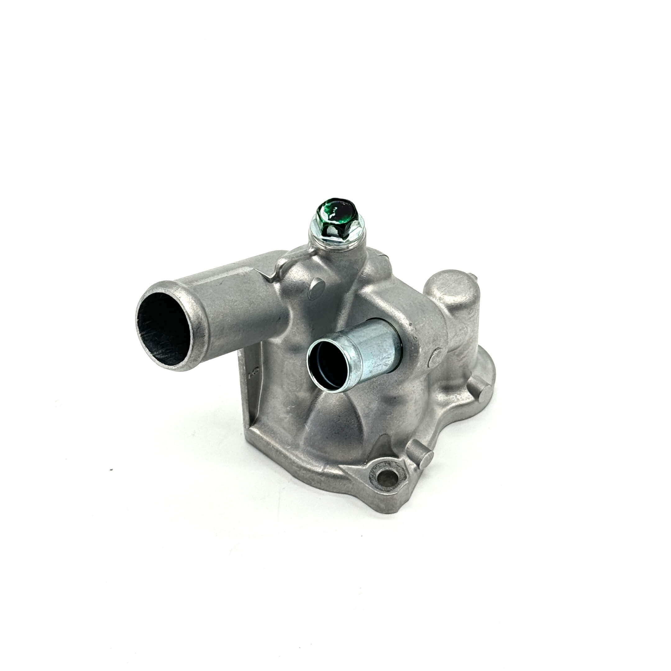 Thermostat Housing for Honda Acty Truck HA8, HA9 Models (2009-2022), featuring a durable silver metal construction with multiple connection points.