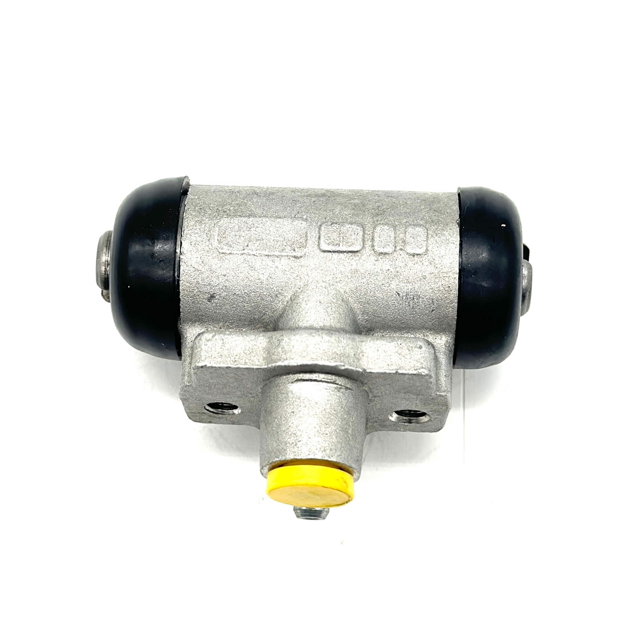Rear Brake Drum Wheel Cylinder for Subaru Sambar Truck KS3, KS4 Models 1990-1998, featuring a silver body with black end caps and a yellow plug.