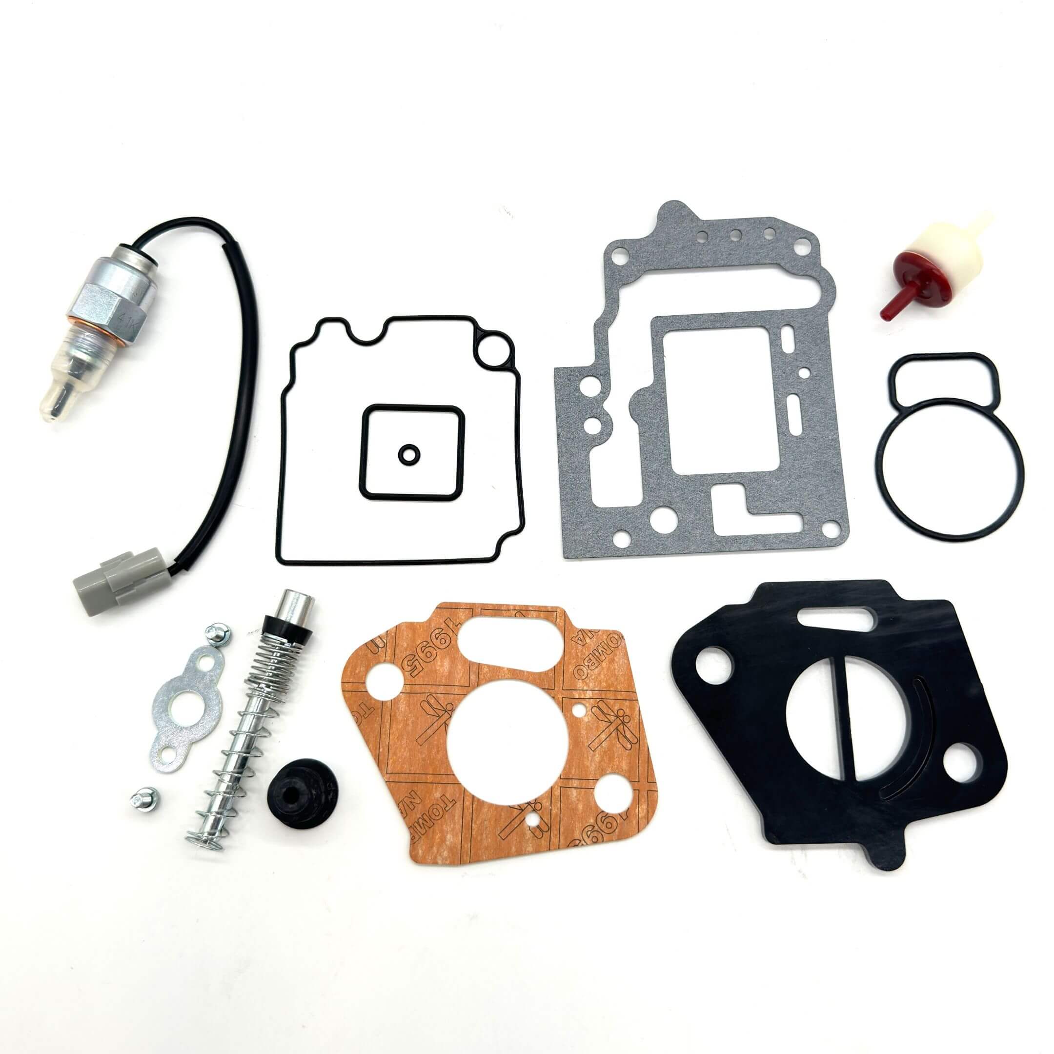 Detailed layout of the 14-piece Carburetor Gasket Rebuild Kit for Subaru Sambar Van carburetor system rebuild.
