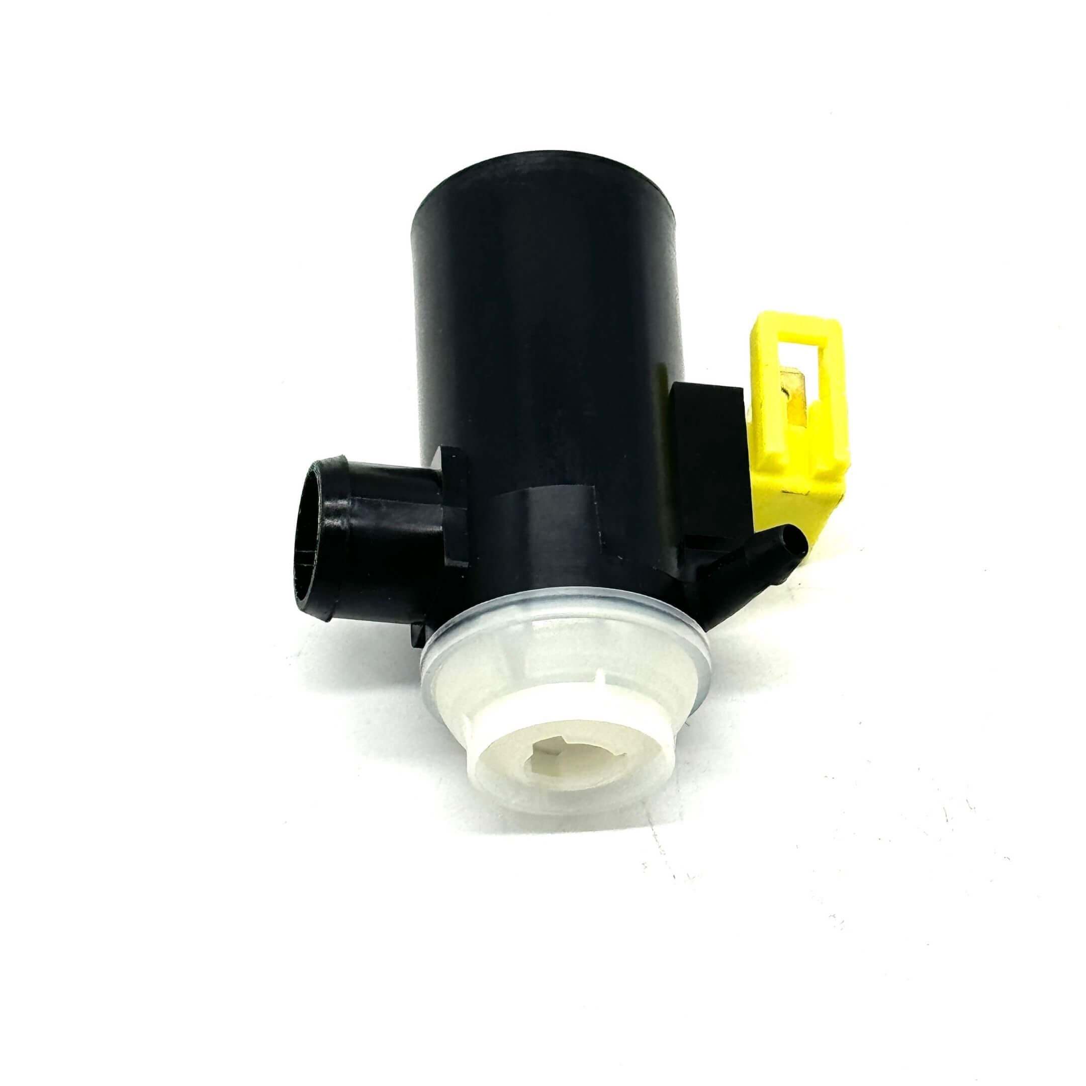 Black and yellow windshield washer pump motor for Honda Acty Van HH5, HH6 models (1999-2009).