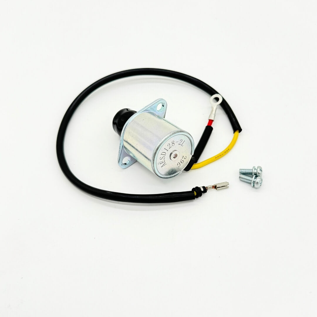 1990-1998 Subaru Sambar KV3 KV4 replacement air cut solenoid with electrical connections and part number visible - essential carburetor component on Oiwa Garage.
