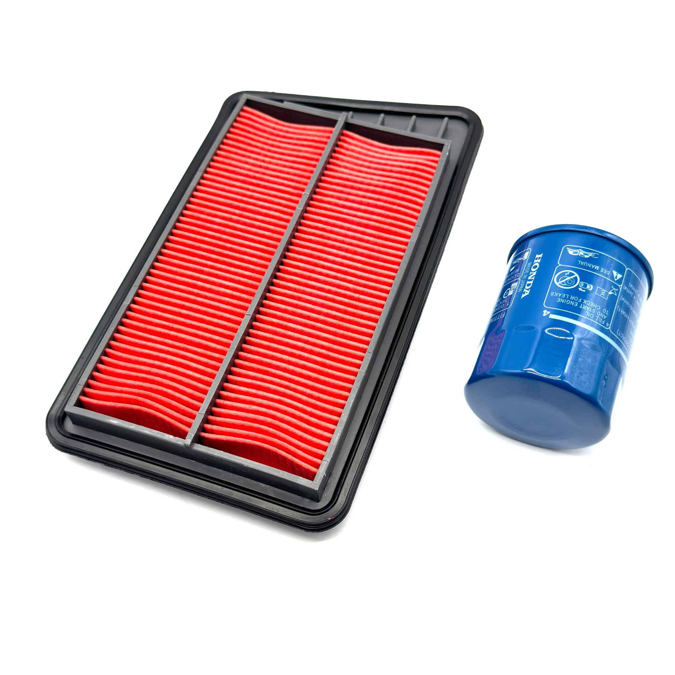 Air & Oil Filter Set for Honda Acty Truck HA8, HA9 Models 2009-2022, featuring a red air filter and blue oil filter.