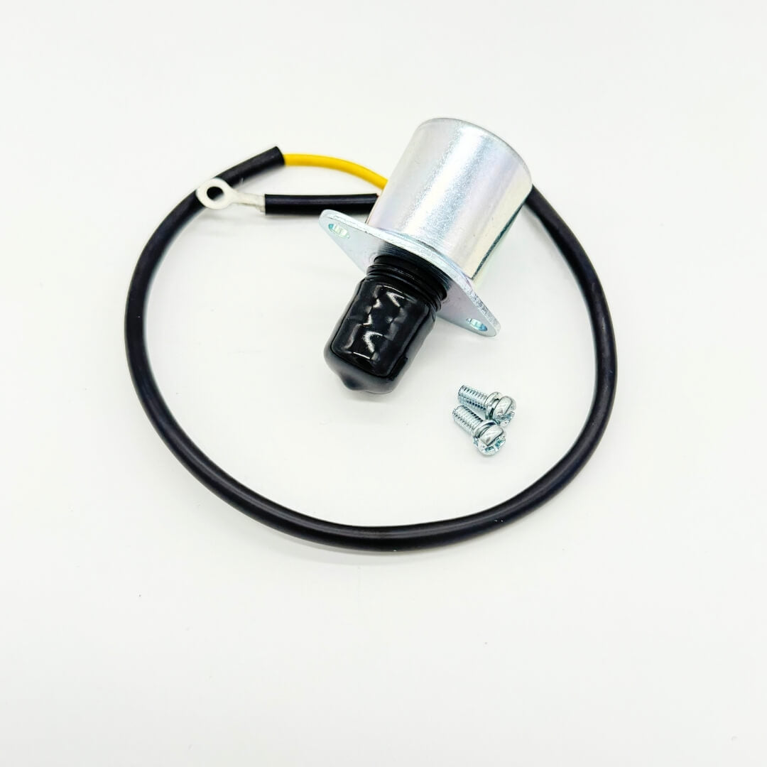 Subaru Sambar KV3 KV4 air cut carburetor solenoid for 1990-1998 models with wiring and mounting screws - part detail for Oiwa Garage Japanese mini Van parts.