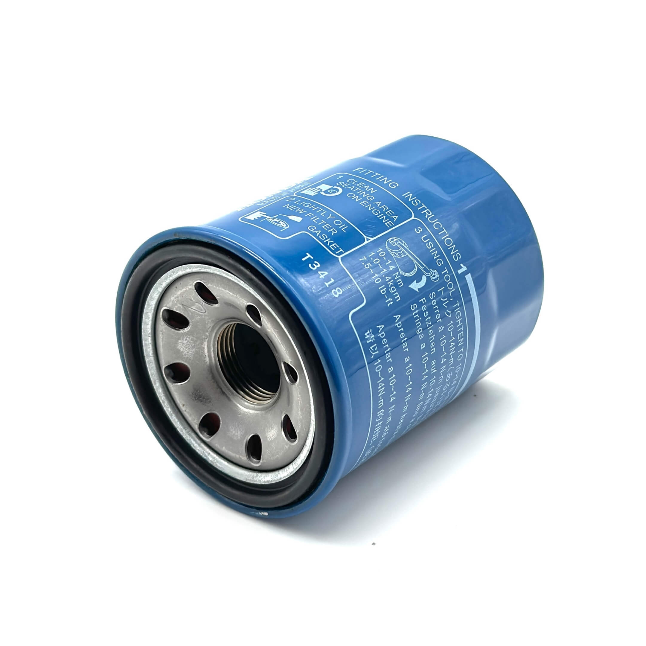 Blue genuine oil filter for Honda Acty Truck HA8, HA9 models, 2009-2022, featuring detailed fitting instructions.