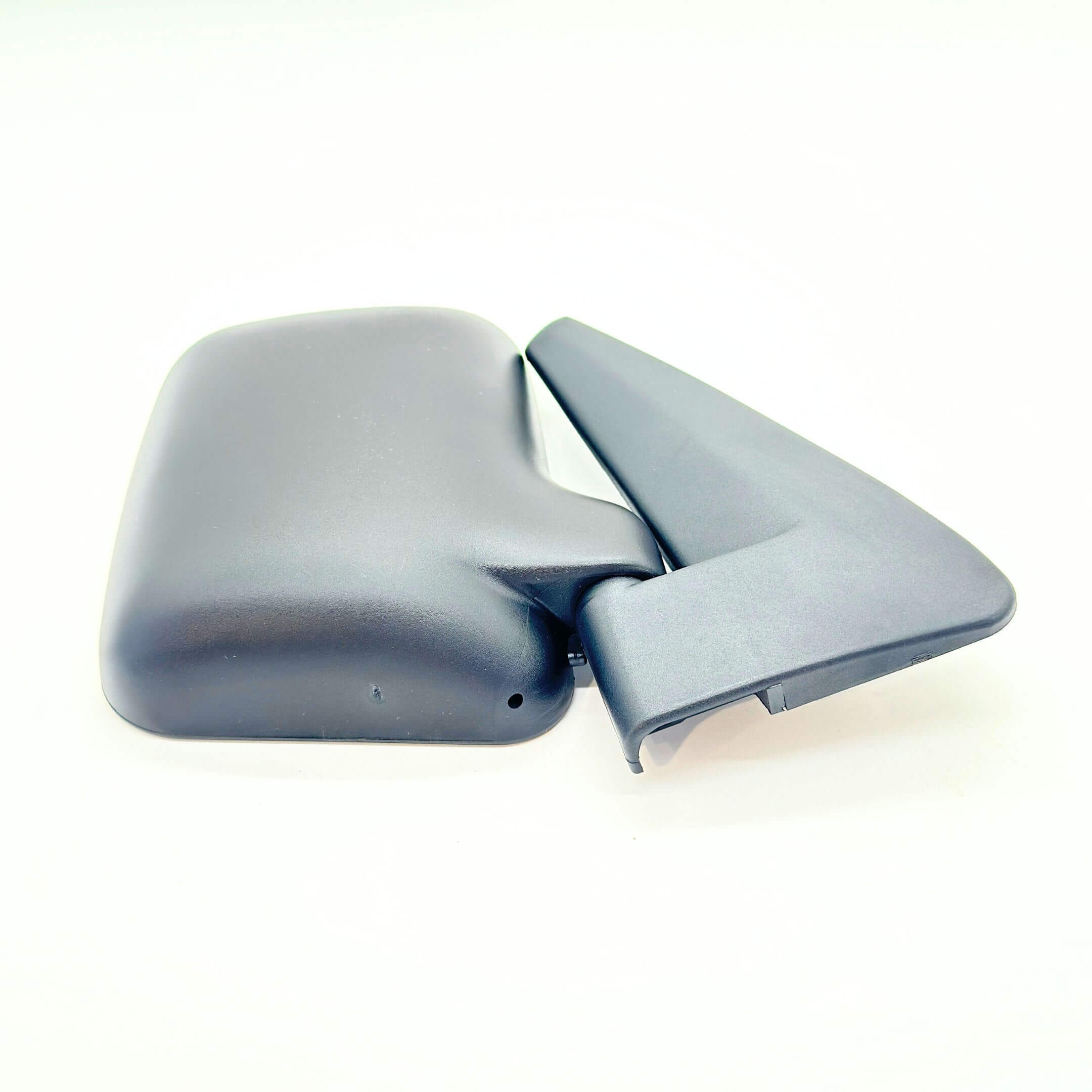 Side view of driver side mirror for Subaru Sambar KV3, KV4 models 1990-1998 highlighting streamlined black plastic design