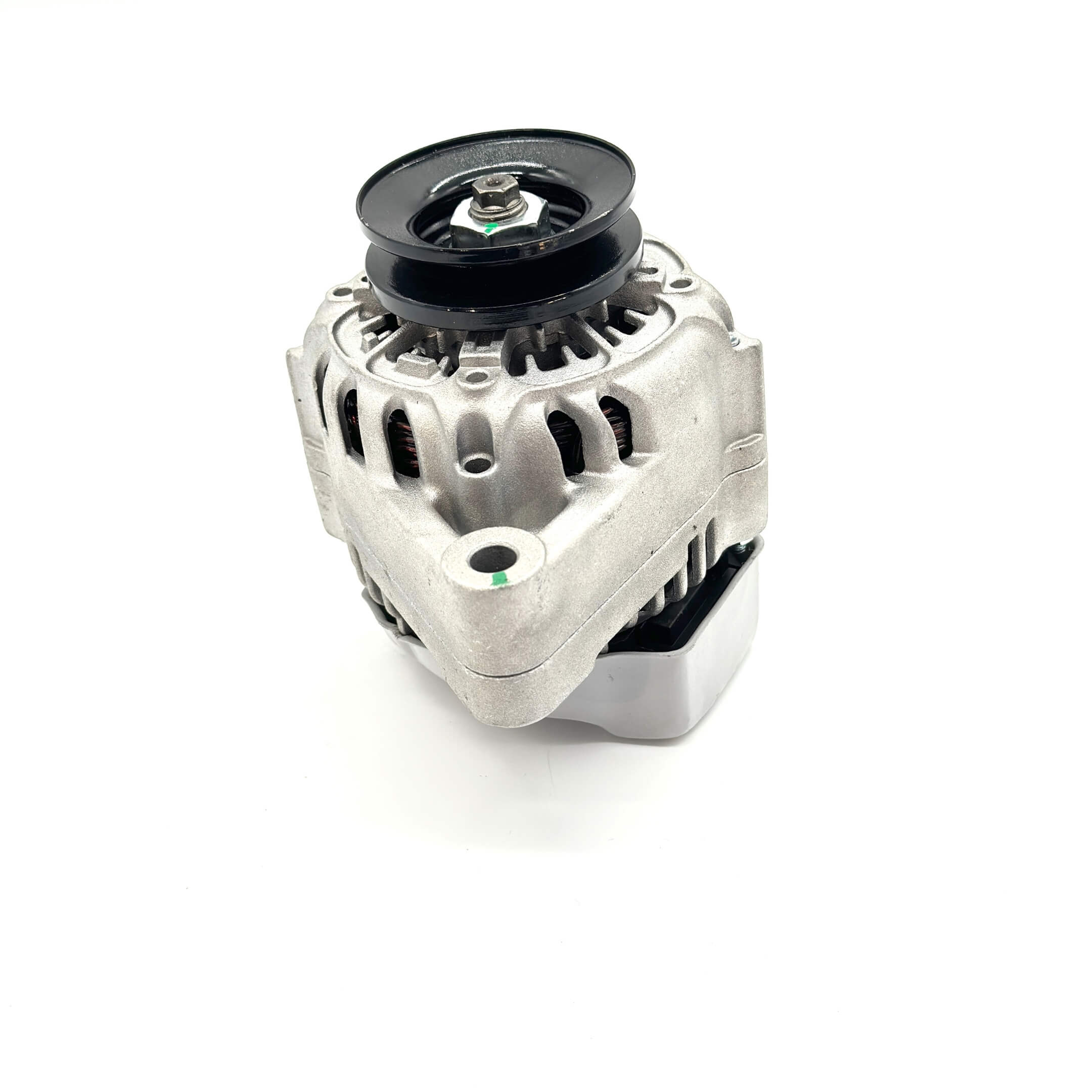 Remanufactured alternator for Honda Acty Van HH3, HH4 models, featuring a silver metal body and black pulley