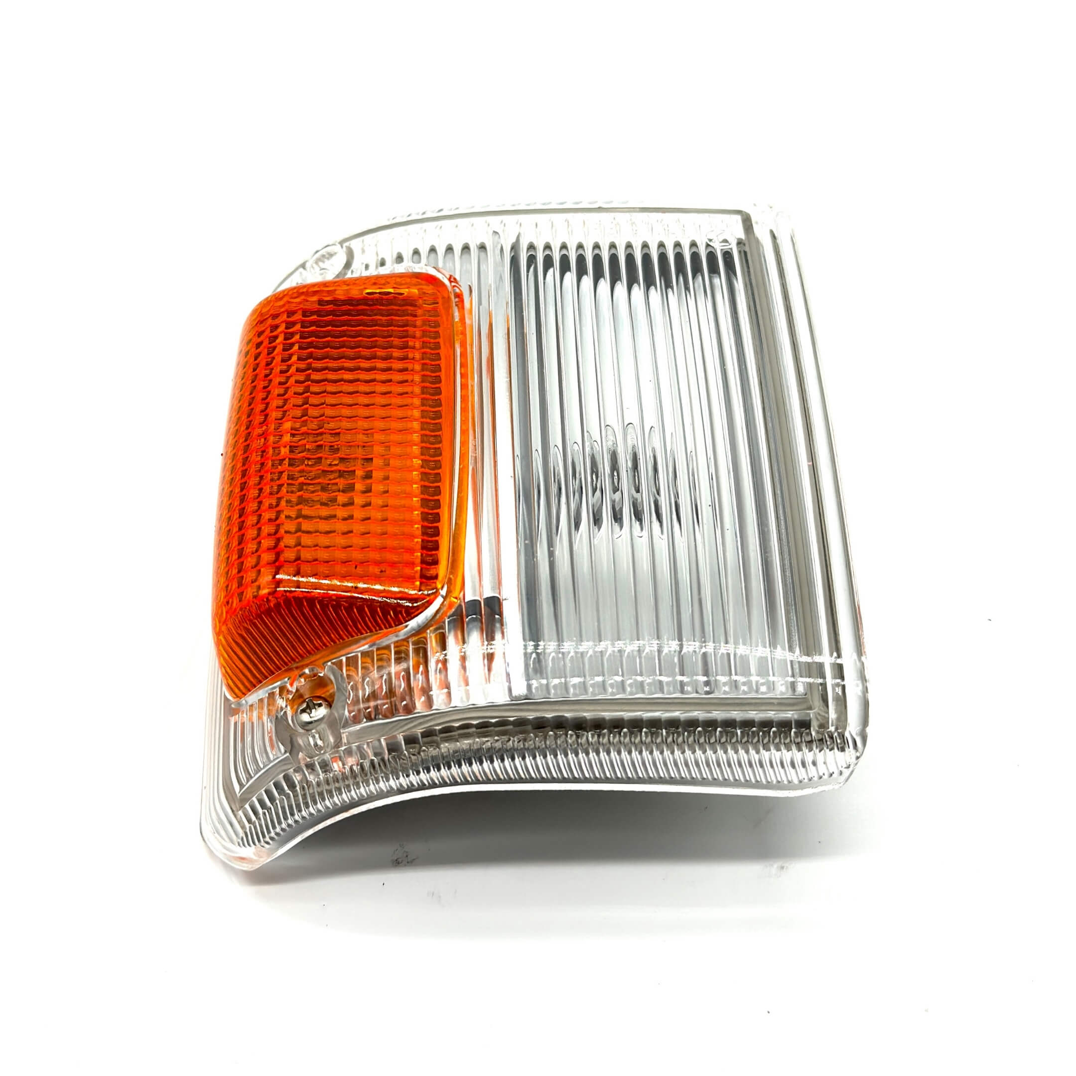 Front view of left turn signal light with vibrant amber lens for clear signaling.