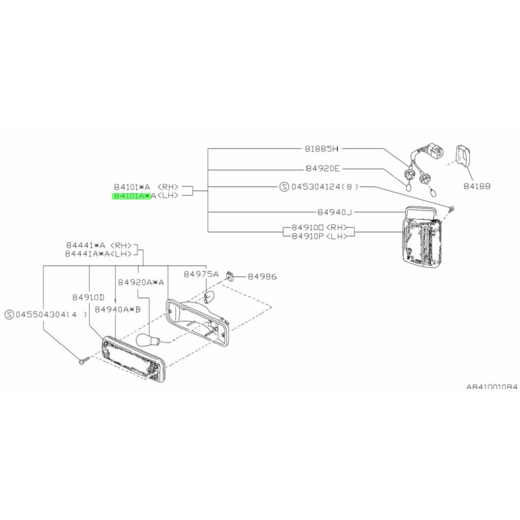 Detailed parts diagram for Subaru Sambar turn signal light assembly installation.