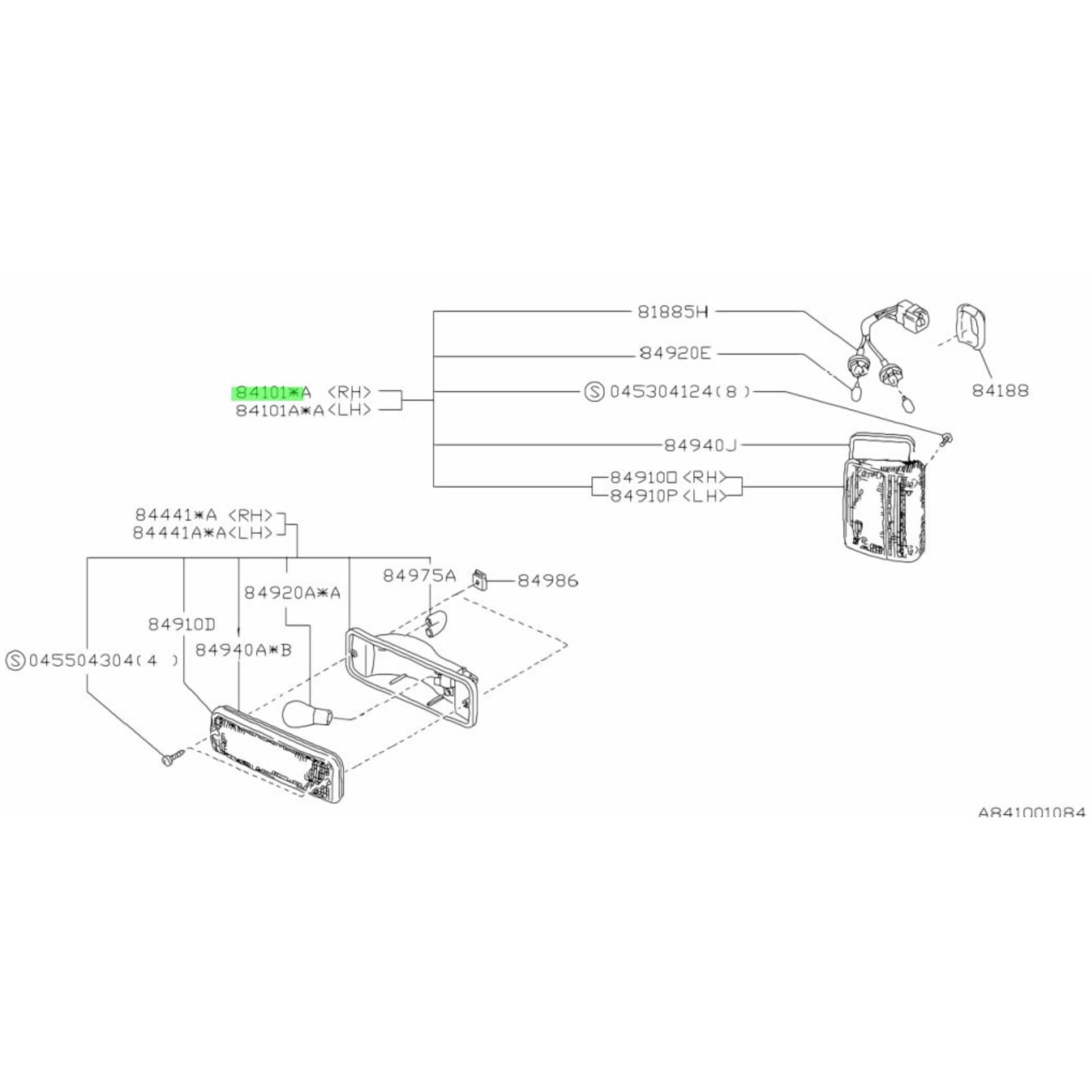 Exploded diagram of Subaru Sambar KS3, KS4 turn signal light placement, showing compatibility and installation points.