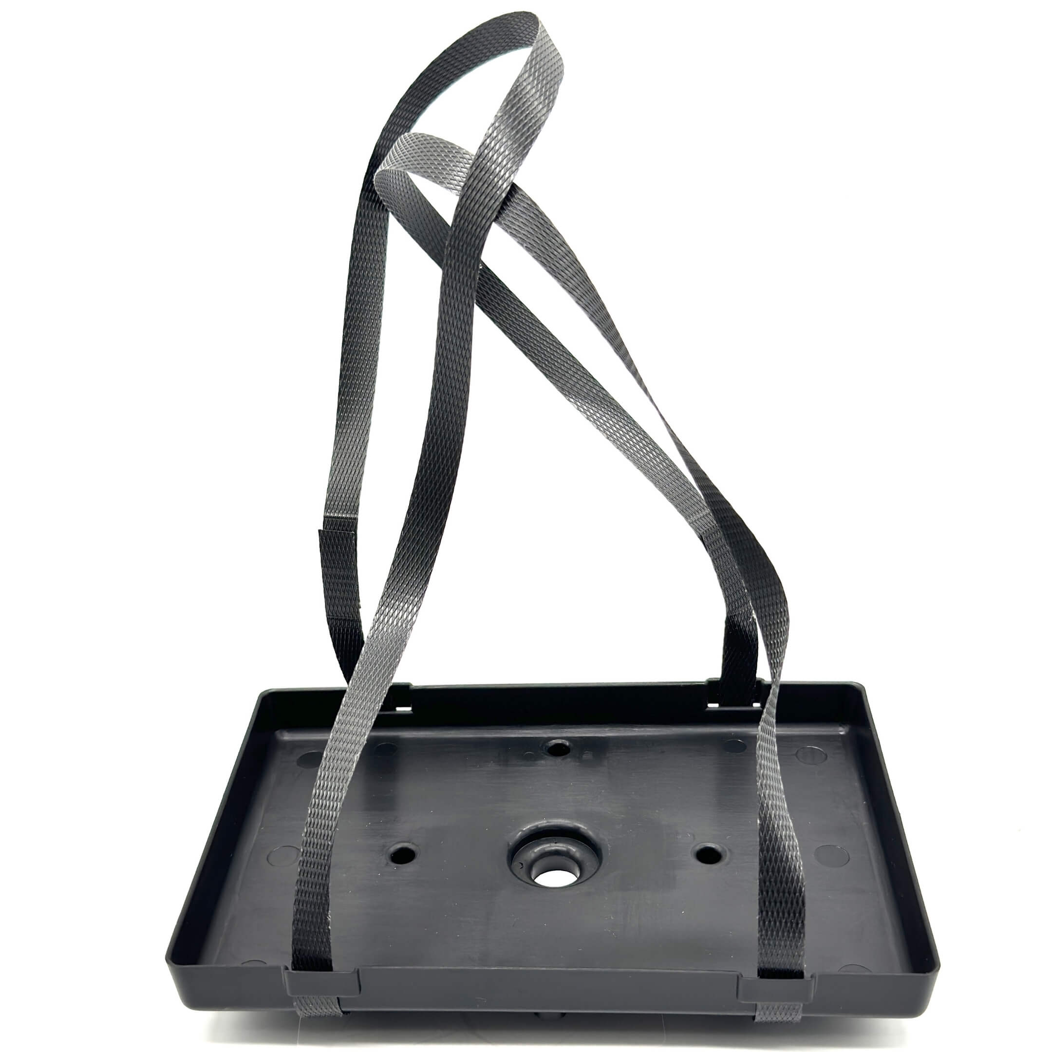 Black battery tray with straps for Honda Acty Truck HA8, HA9 models, 2009-2022.