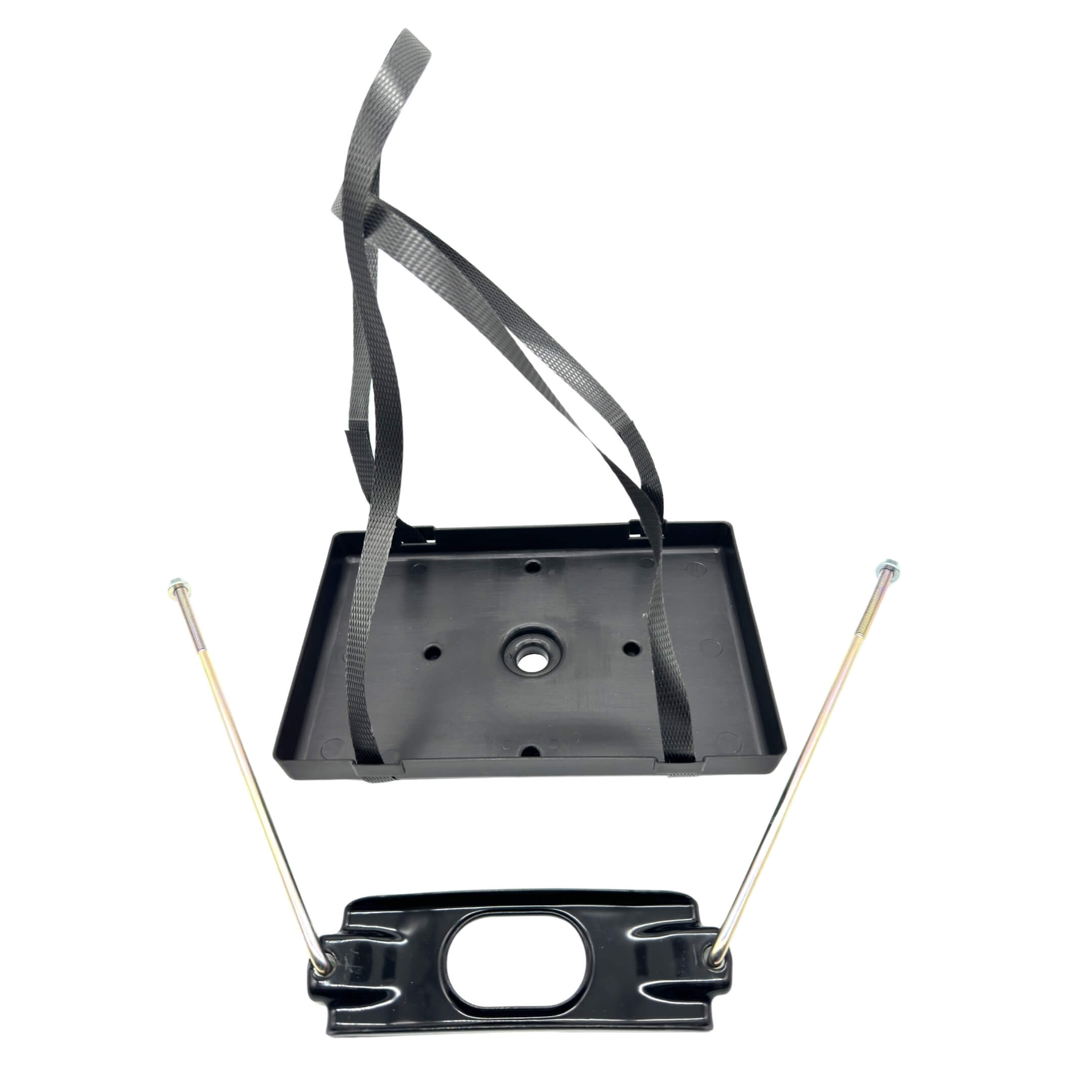 Battery Tray & Tie Down Set for Honda Acty Truck HA8, HA9 Models (2009-2022), featuring a black tray and secure tie-down straps.