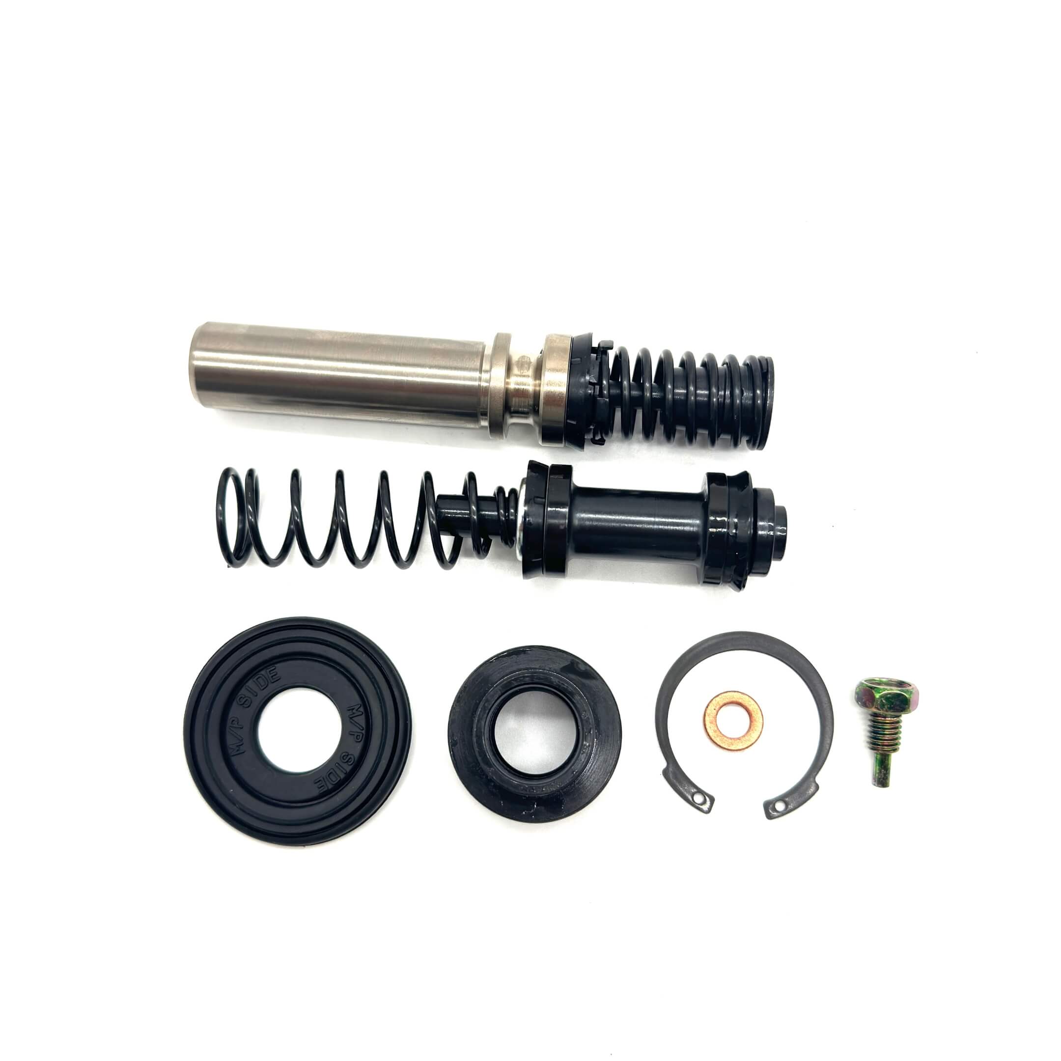 Complete Miyaco brake master cylinder rebuild kit displayed, including pistons, springs, seals, and fittings, specifically designed for Honda Acty HA3, HA4 models from 1990-1999, ready to restore optimal brake function.