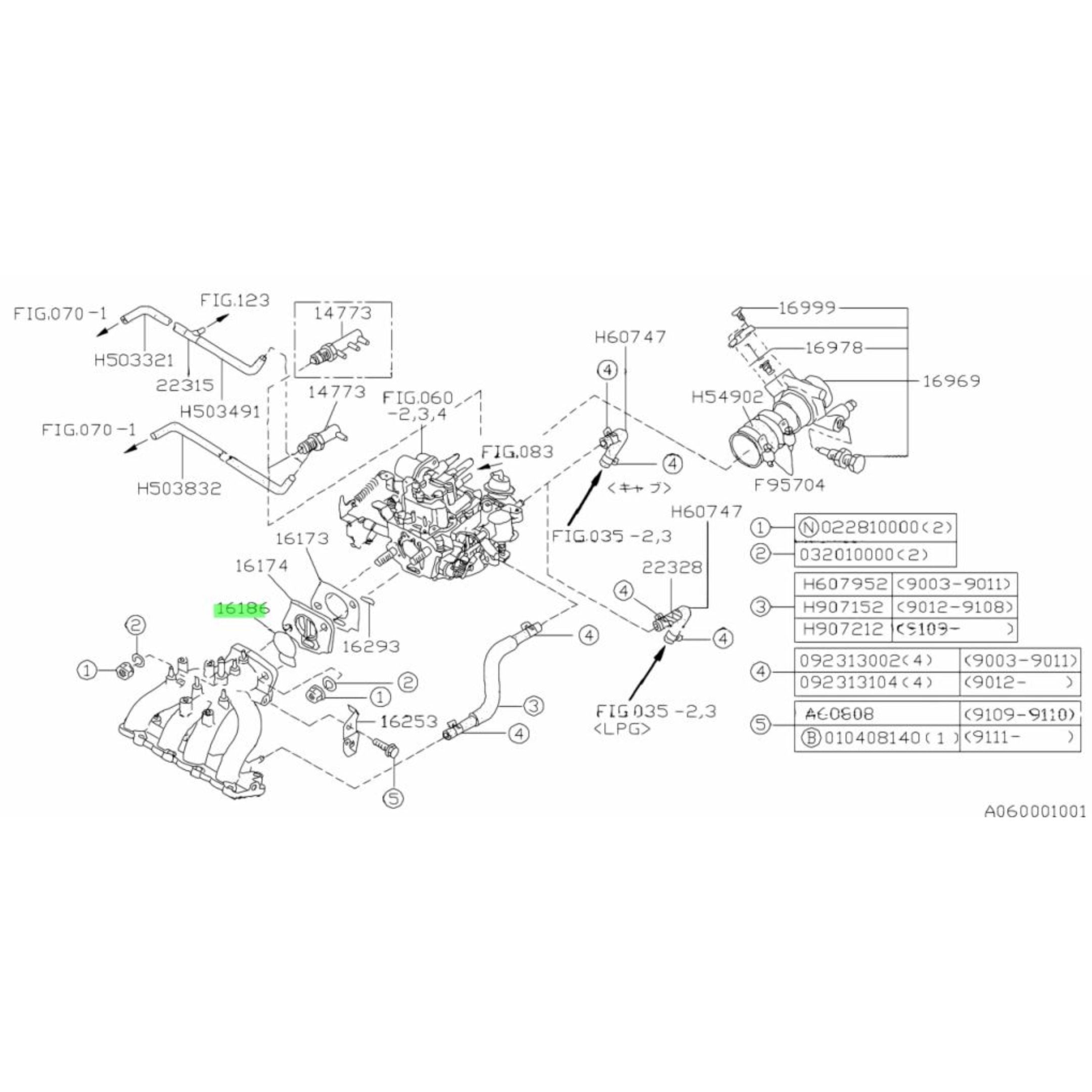 Technical diagram showing placement of Carburetor Gasket No.02 on Subaru Sambar KV3, KV4 engines, model years 1990-1998