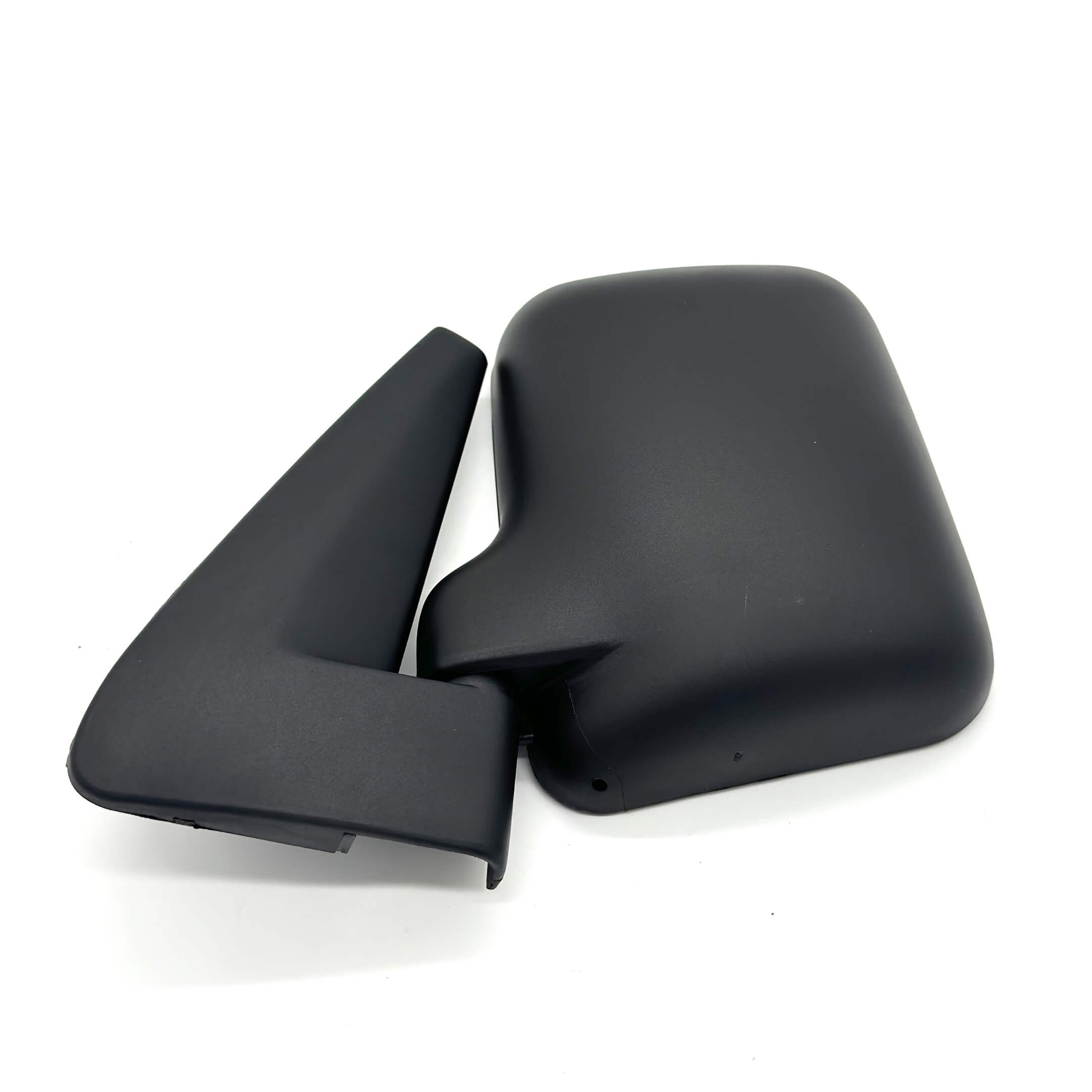 Close-up of passenger side mirror for Subaru Sambar KV3, KV4 models 1990-1998 showing streamlined black plastic design