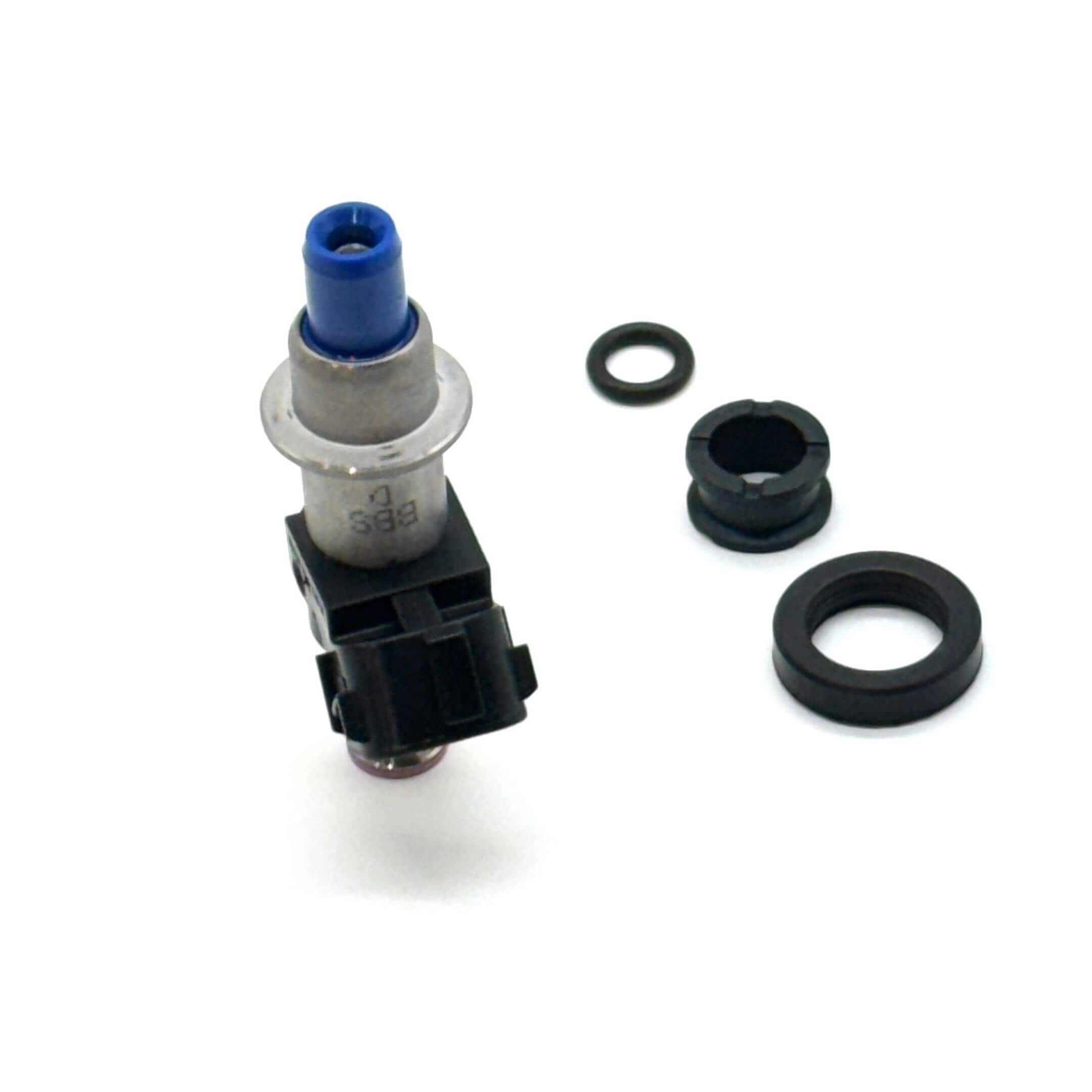 Fuel Injector for Honda Acty Truck HA9 Model 2009-2022, featuring a silver and blue design with black connectors and seals.