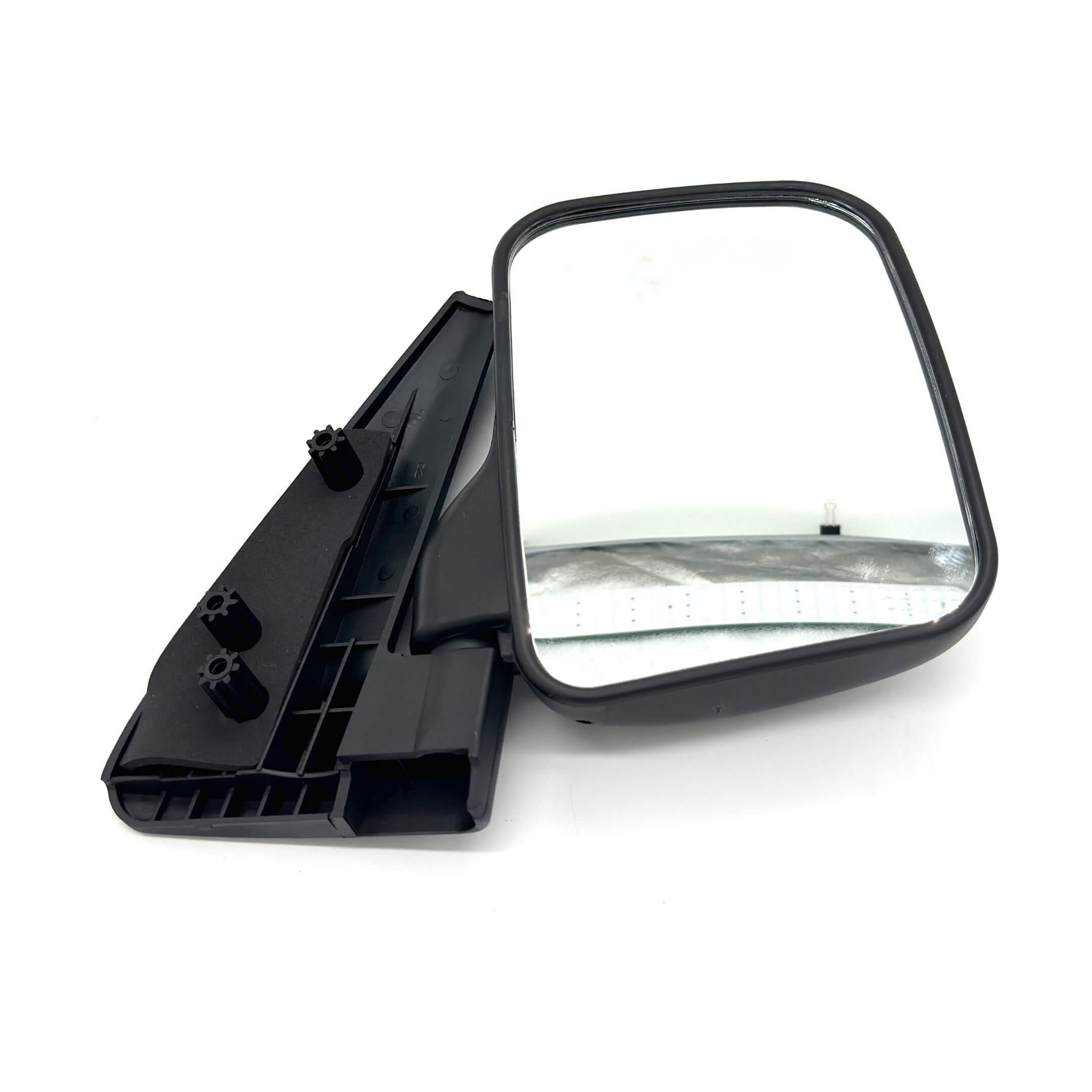 Driver side mirror for Subaru Sambar KV3, KV4 models 1990-1998 featuring black plastic housing and mounting hardware