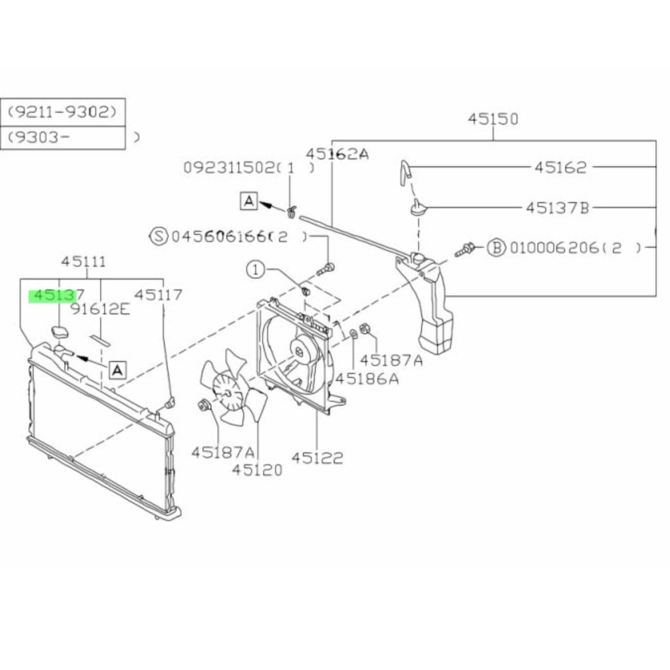 Diagram of the Subaru Sambar radiator system, showing the correct installation location of the radiator cap.