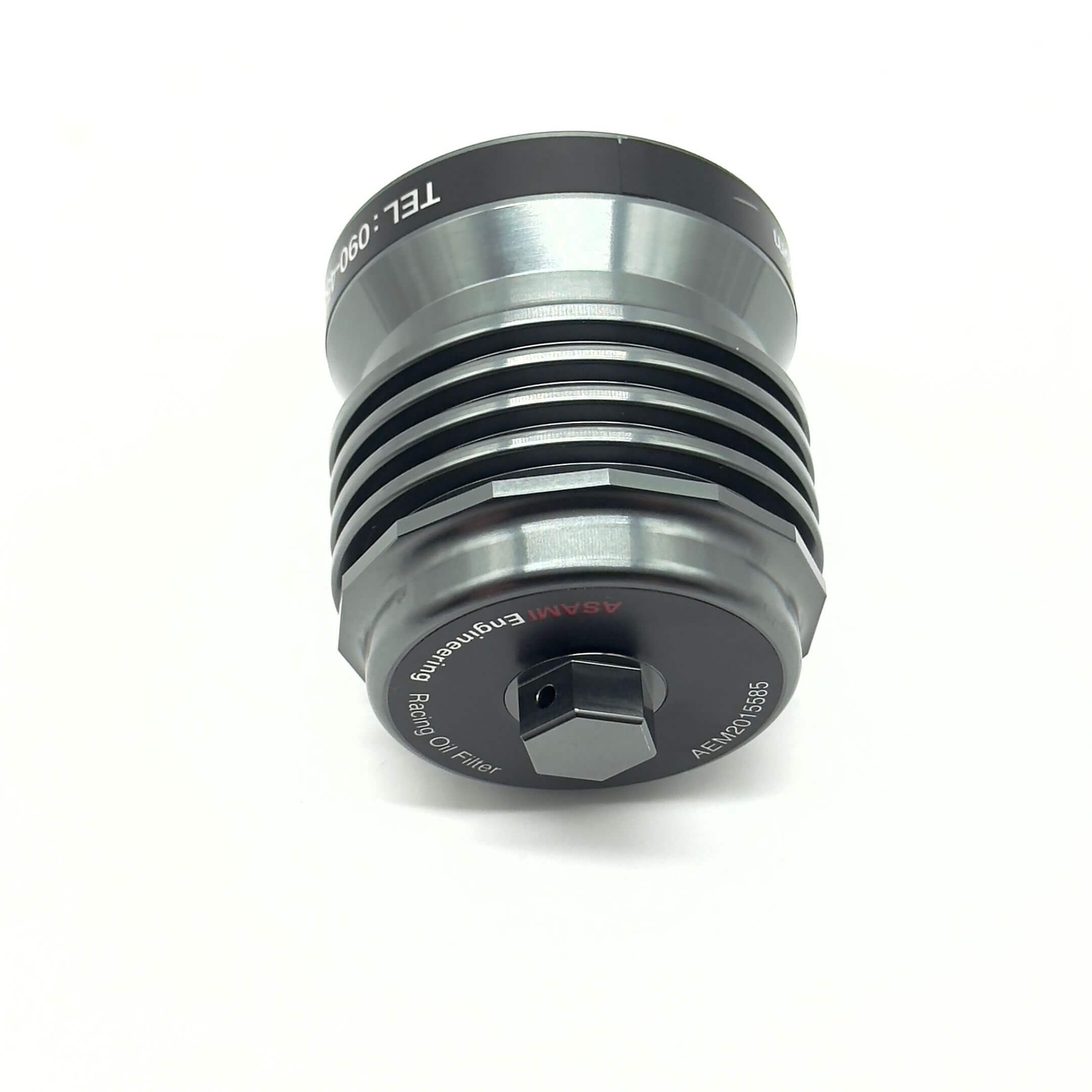 Asami Engineering Racing Oil Filter for Honda Acty Models (1990-2012) featuring a sleek, metallic design with ribbed detailing.