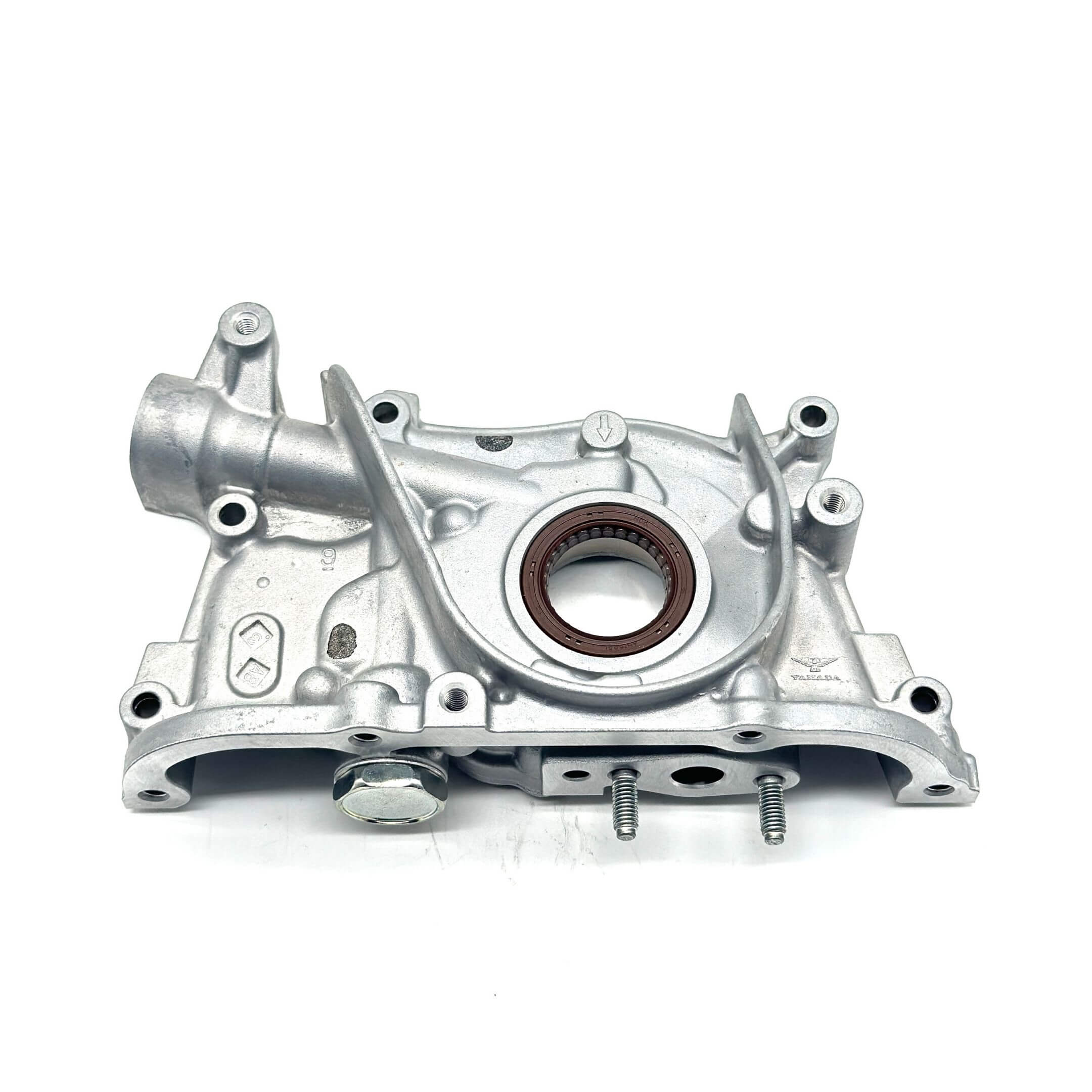 Silver oil pump assembly for Honda Acty Truck HA8, HA9 models (2009-2022) featuring a durable metal construction.