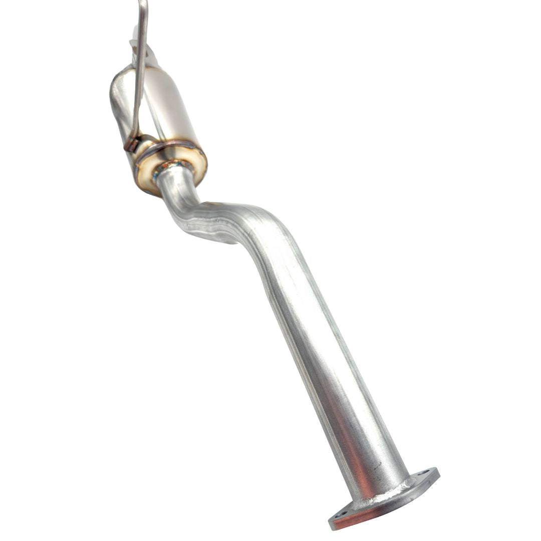 Full-length image demonstrating clean, lightweight stainless steel tubing and precision bends on Oiwa Growler exhaust for Honda Acty.