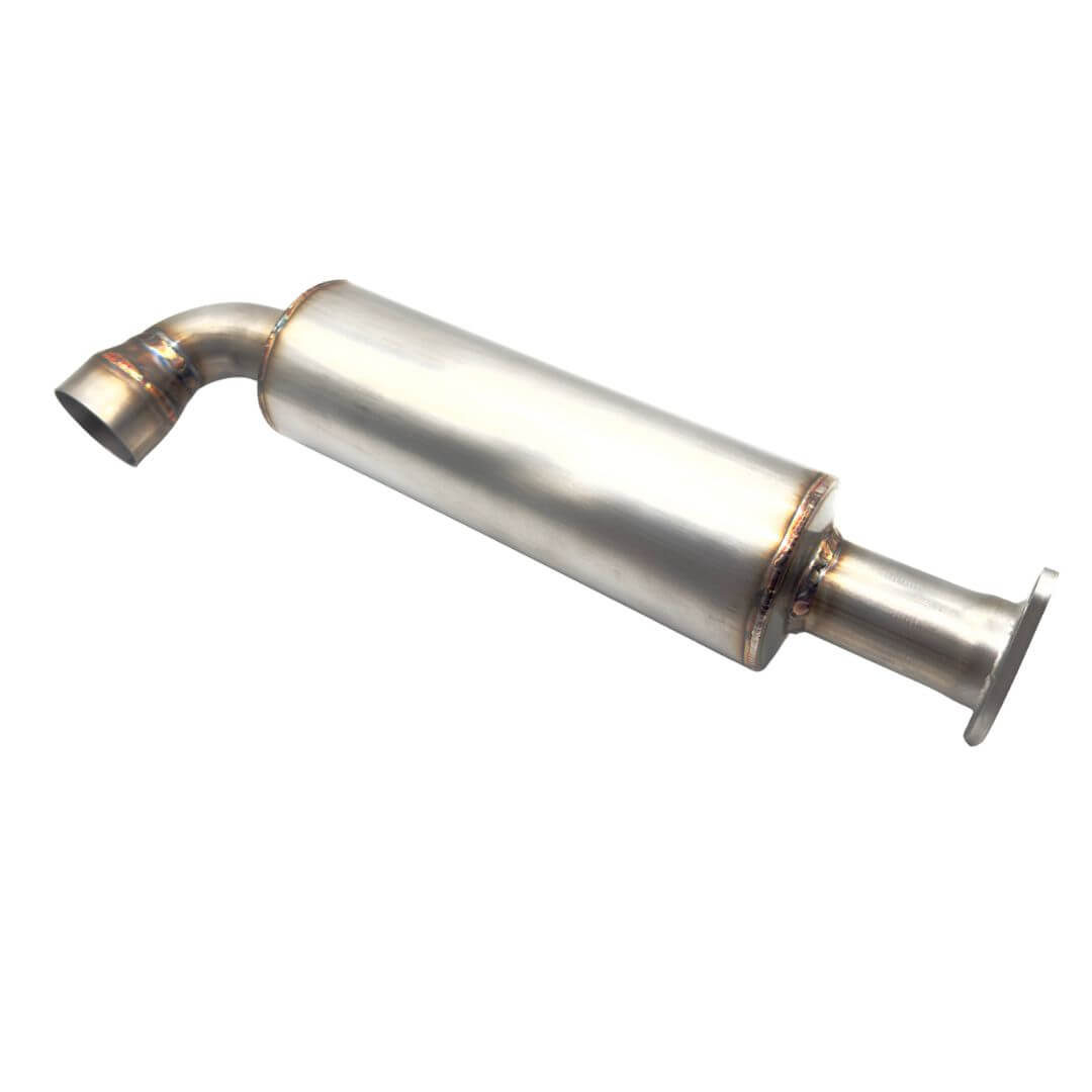 Oiwa Growler Exhaust for Subaru Sambar Truck KS3, KS4 (1990-1998) features a sleek, stainless steel design for behind-the-bumper installation.