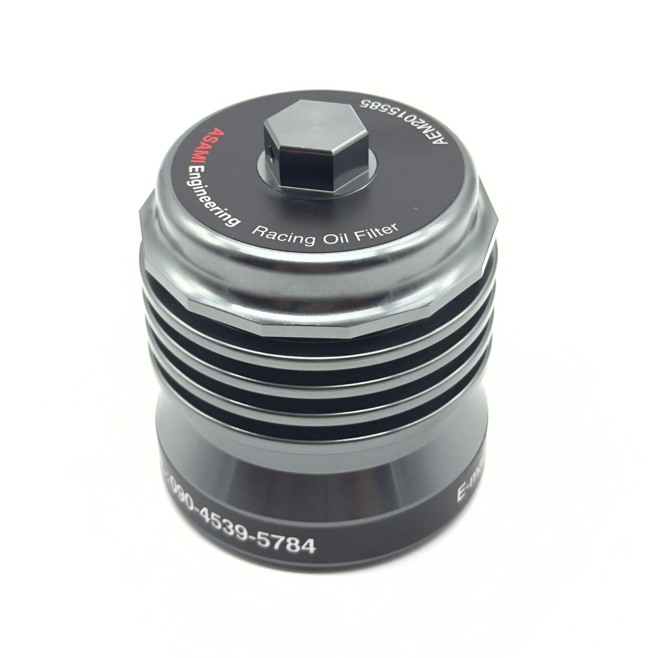 Asami Engineering Racing Oil Filter for Honda Acty Models (1990-2012) featuring a sleek black and silver design with visible model number.