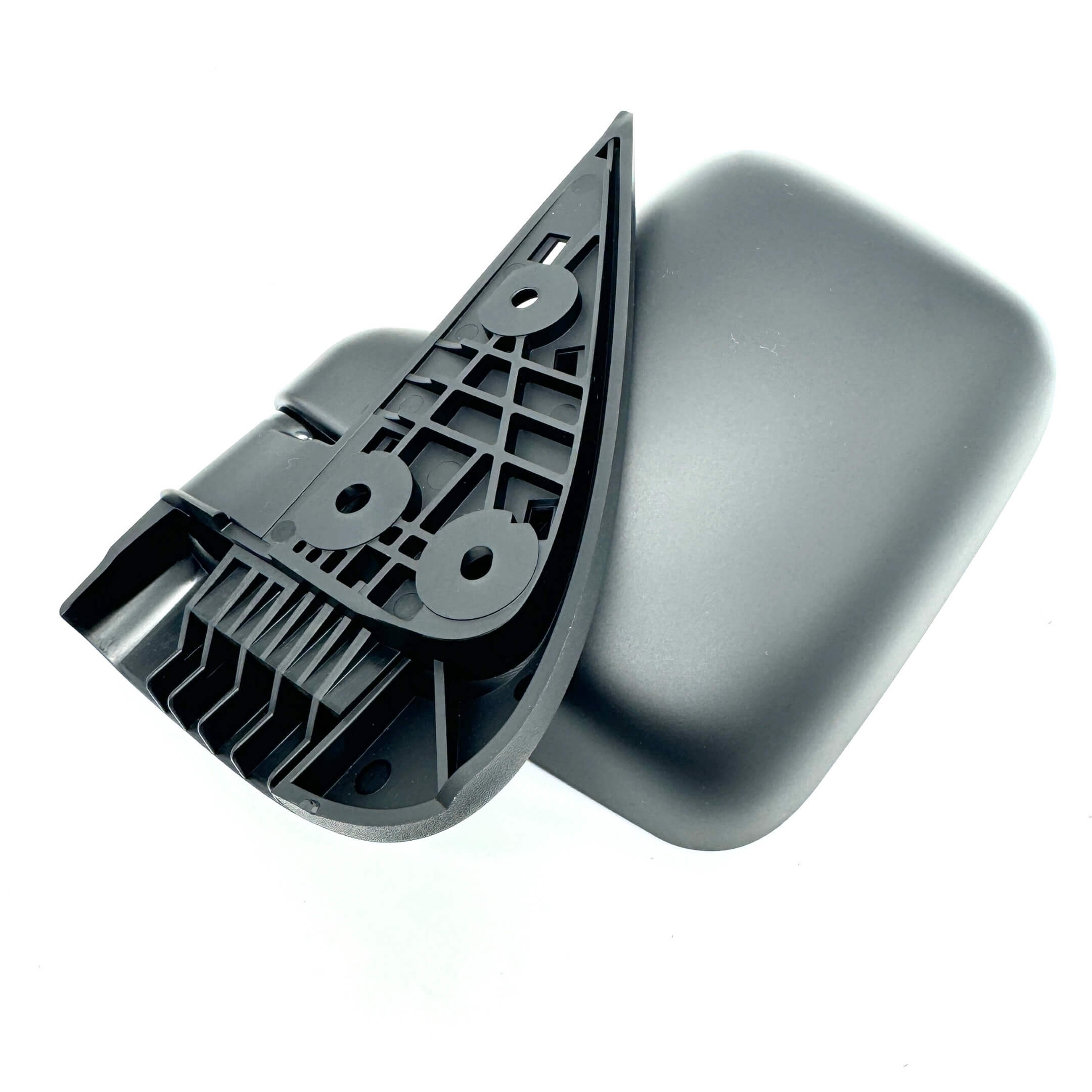 Rear view of the Daihatsu Hijet S110P passenger-side door mirror, showcasing high-quality materials and precise mounting structure for easy installation.