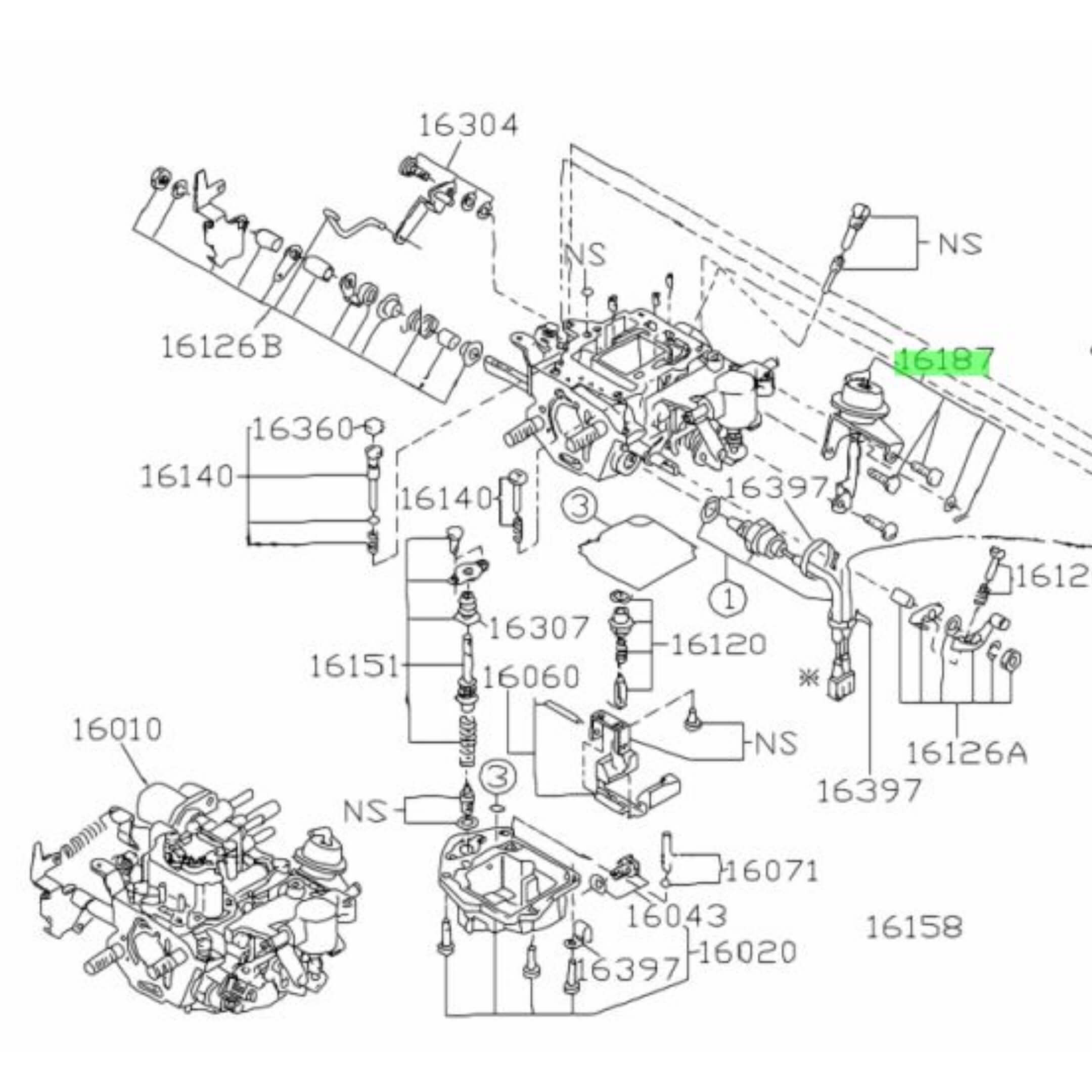 Diagram indicating the choke piston location on Subaru Sambar carburetor models KV3 and KV4 from 1990-1998.