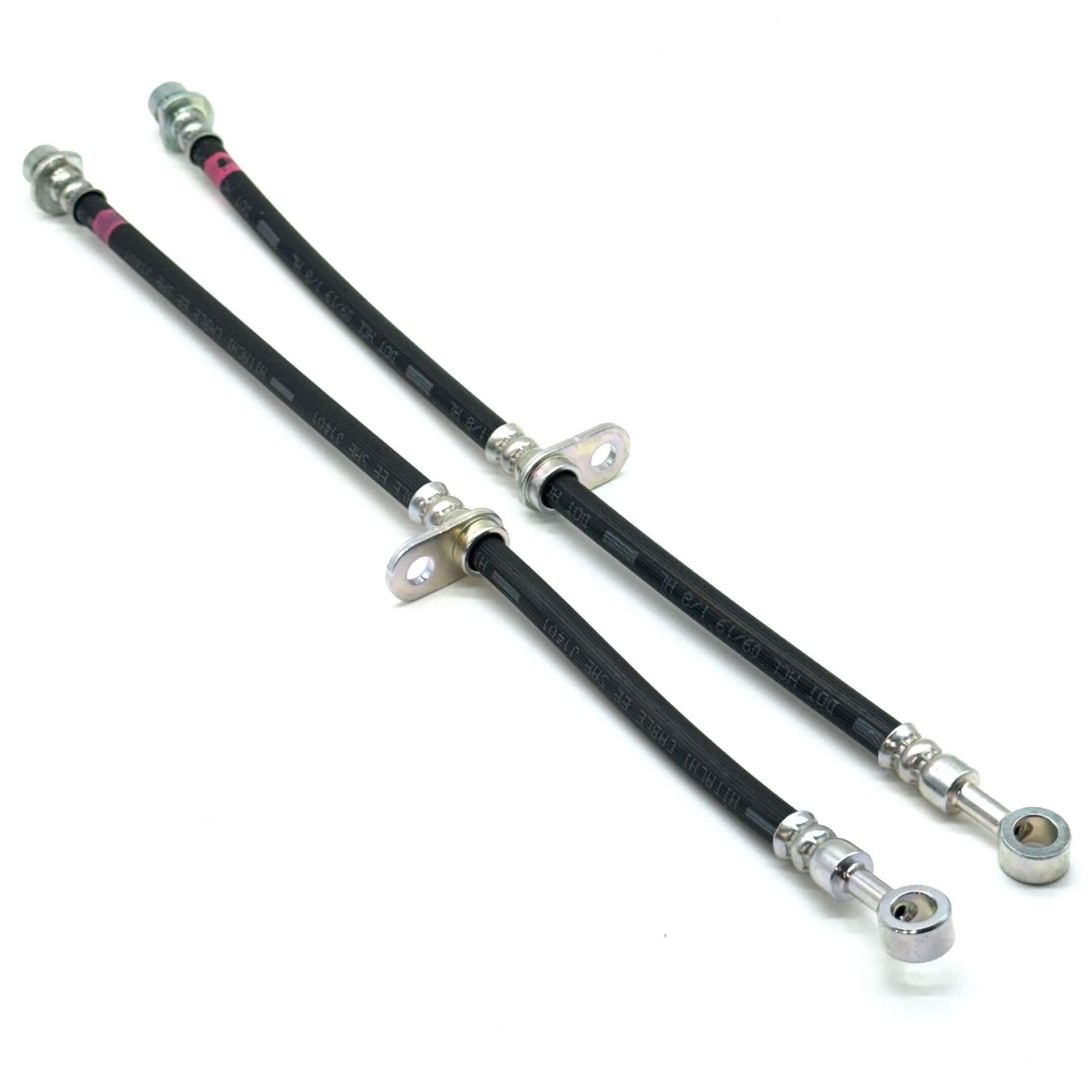 Front Brake Hose Set for Honda Acty Truck HA8, HA9 Models 2009-2022, featuring black rubber hoses with metal fittings for right and left sides.