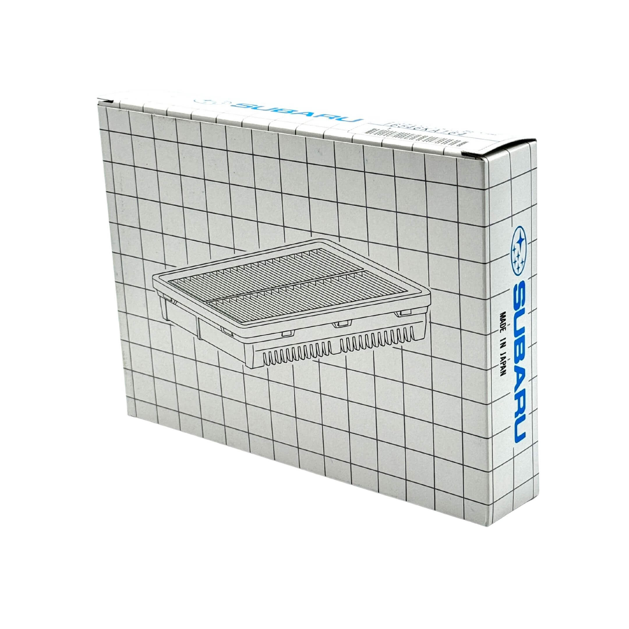 Subaru Sambar Truck TT1, TT2 Models Genuine Air Filter 1999-2012, packaged in a white box with grid design and blue Subaru logo.