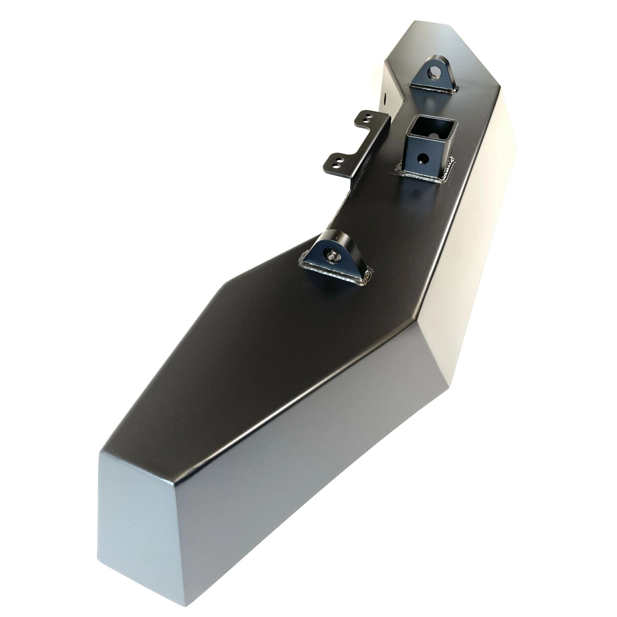 Close-up angled view of Armor Front Bumper for Subaru Sambar KS3 KS4 showing 2” receiver and shackle mount provisions.