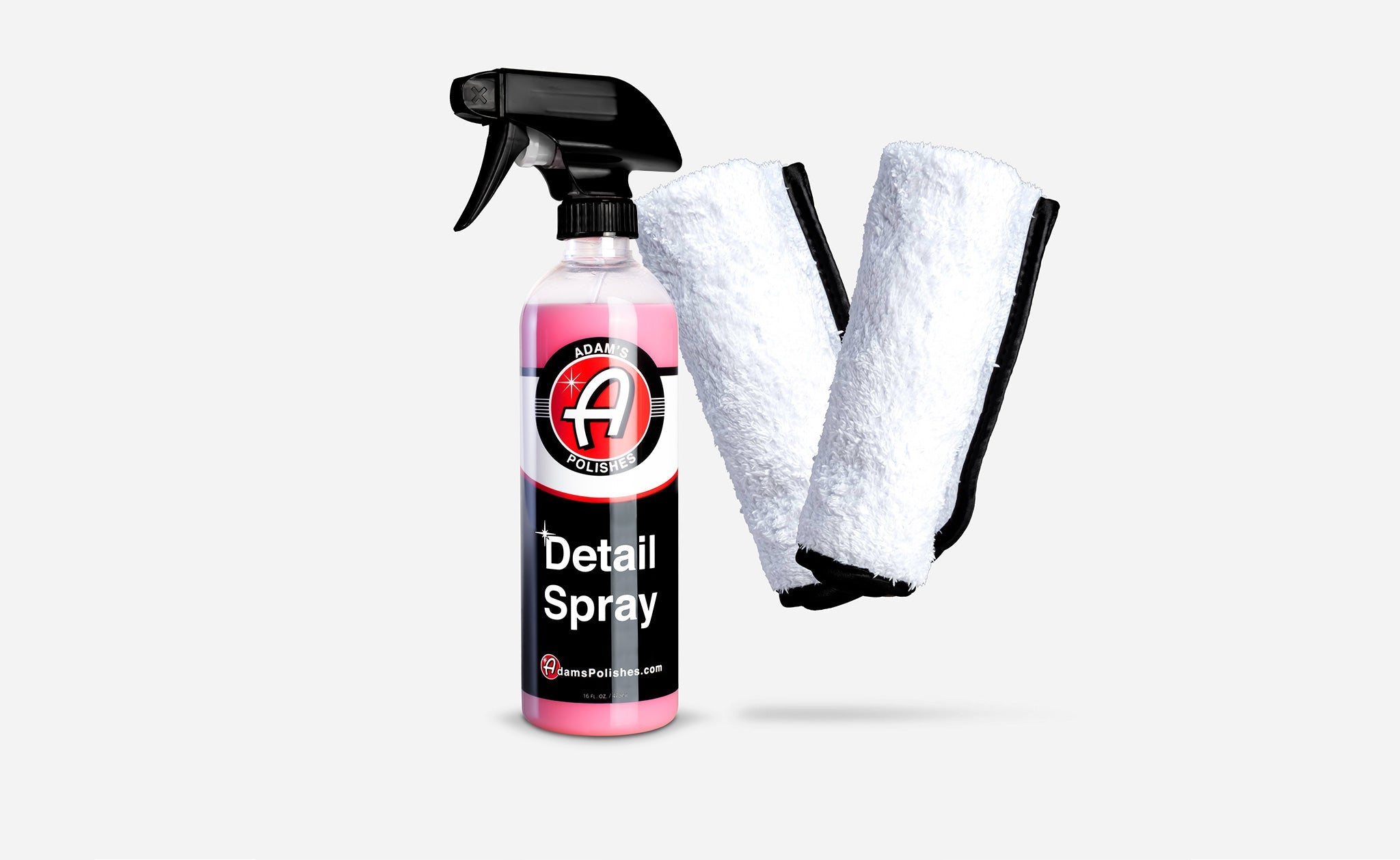 Best Quick Detailer combo by Adam’s Polishes featuring a pink detail spray and plush microfiber towels for a streak-free shine.