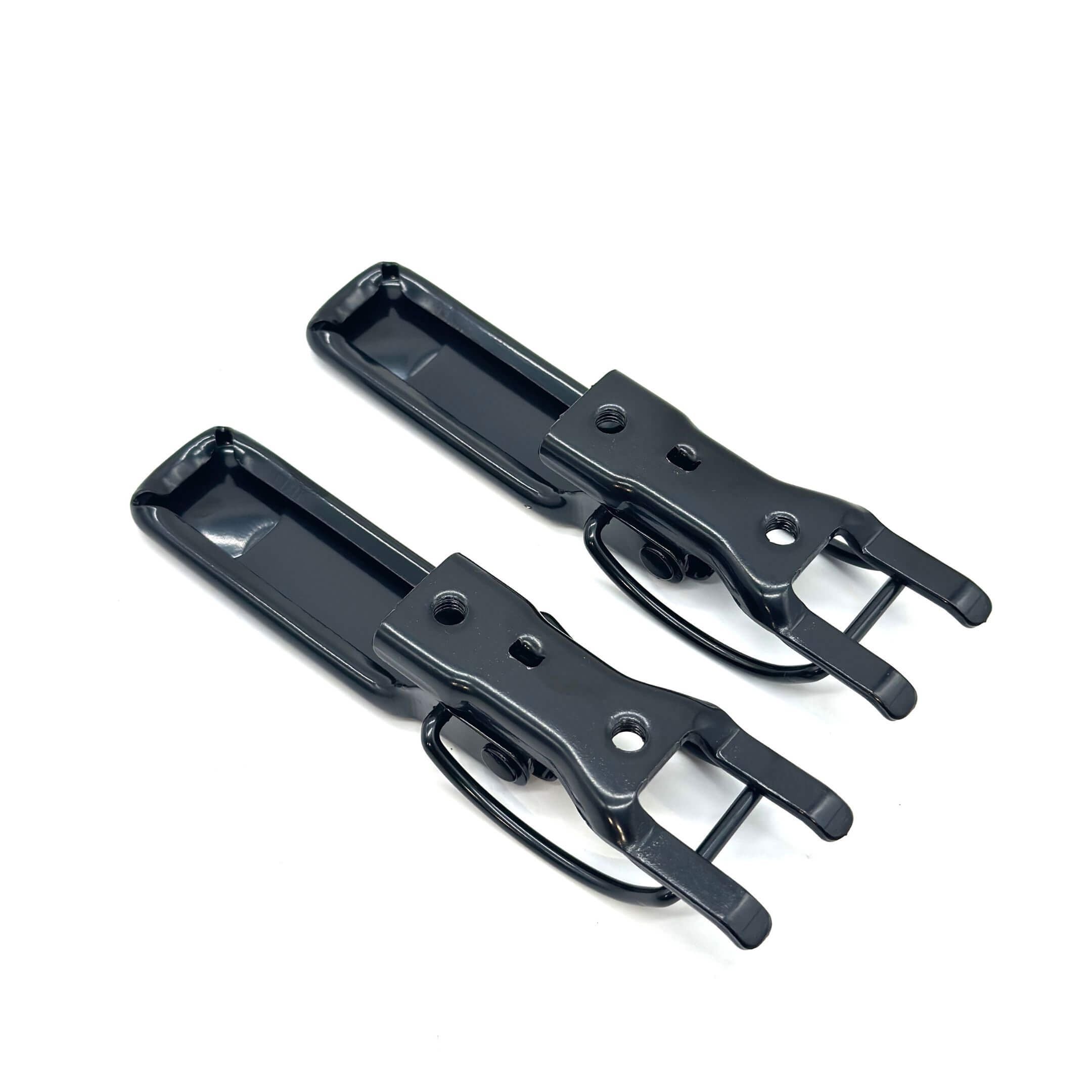 Rear view of Subaru Sambar TT1 TT2 bed gate latch assembly 50701TA001, steel construction.