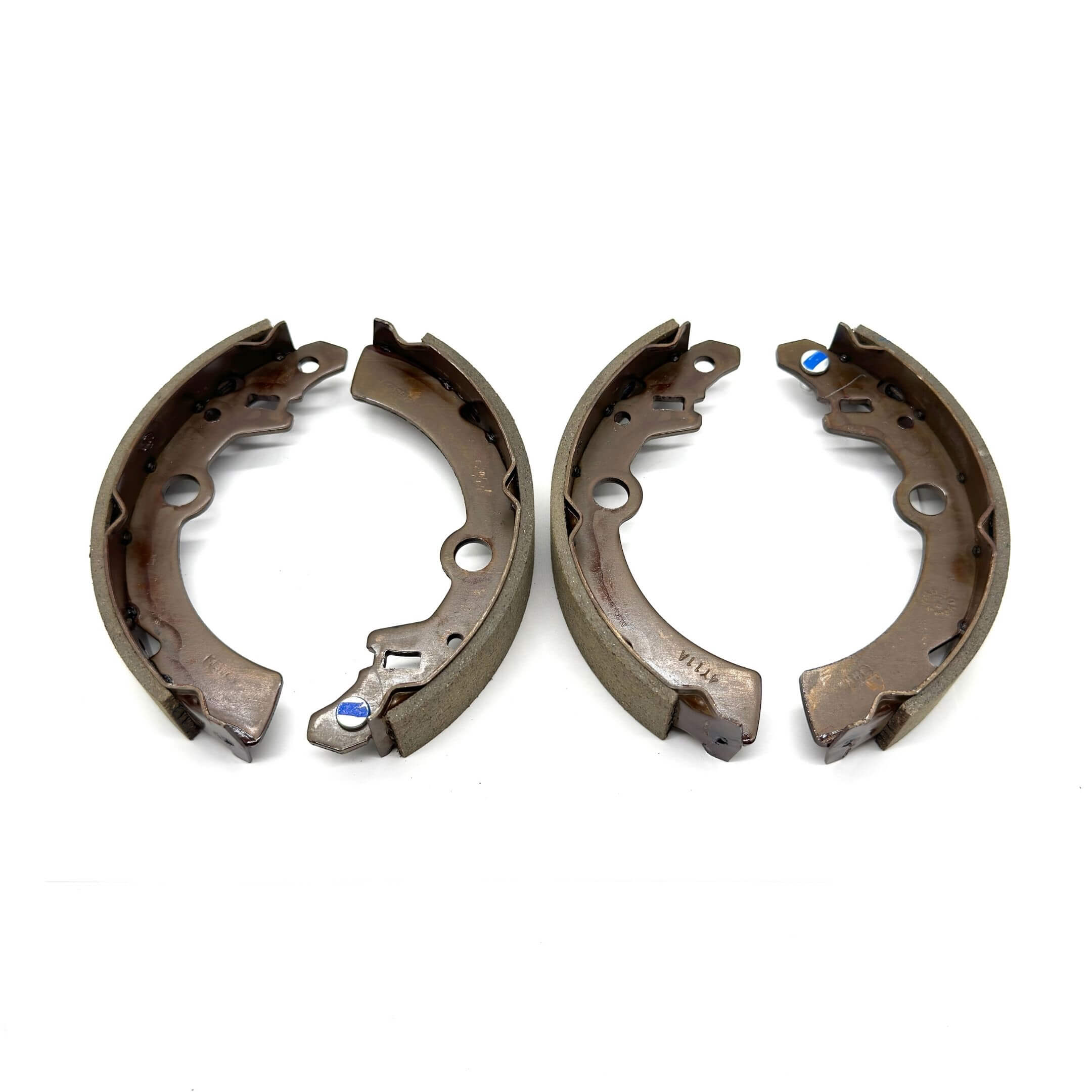 Brake shoes set for Subaru Sambar Van TV1, TV2 models (1999-2012), featuring durable metal construction with a brown finish for right and left sides.