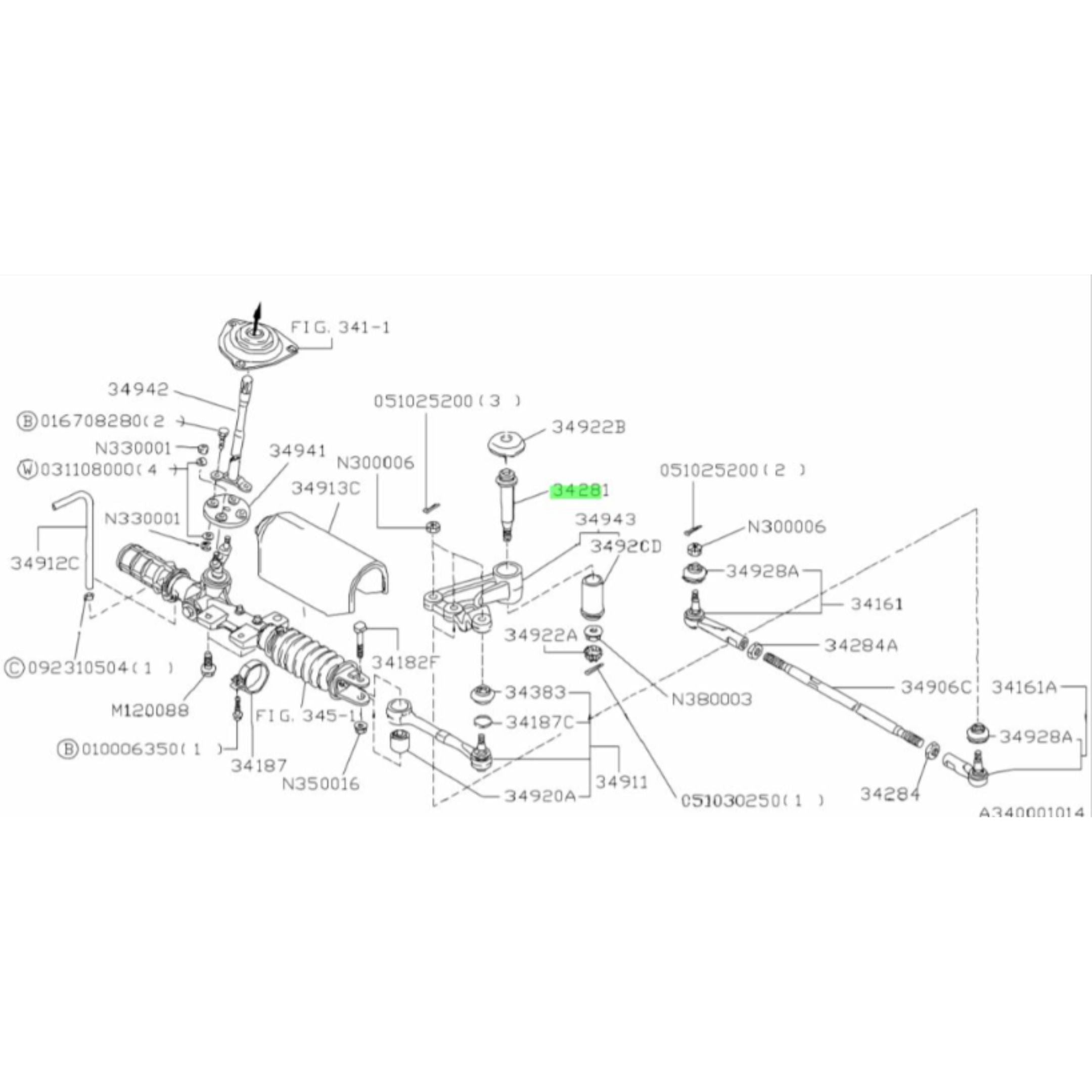 Technical diagram of the Center Steering Link Pin for Subaru Sambar Van TV1, TV2 models (1999-2012), showcasing detailed parts layout and connections.