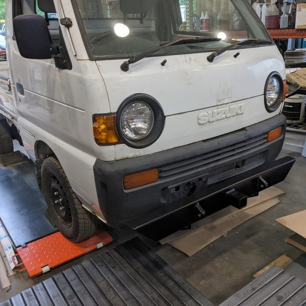 Suzuki Carry Front Bumper with 2” Receiver, Type B for DD51T Models (1991-1999), featuring a durable black design.
