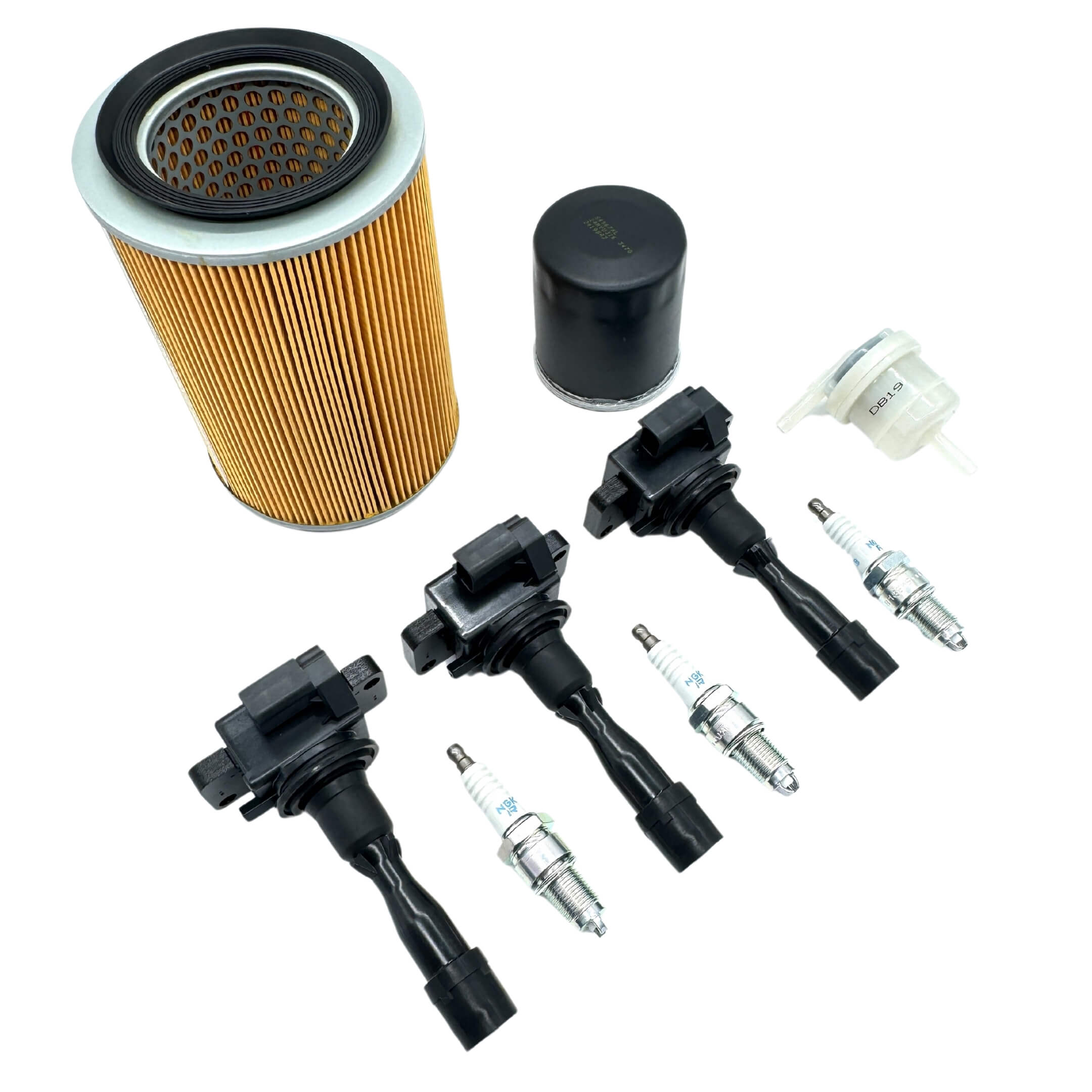 Top-quality ignition coil set, filters, and spark plugs for Daihatsu Hijet S100P and S110P (1994-1998) EFGS engines in a complete 9-piece kit.