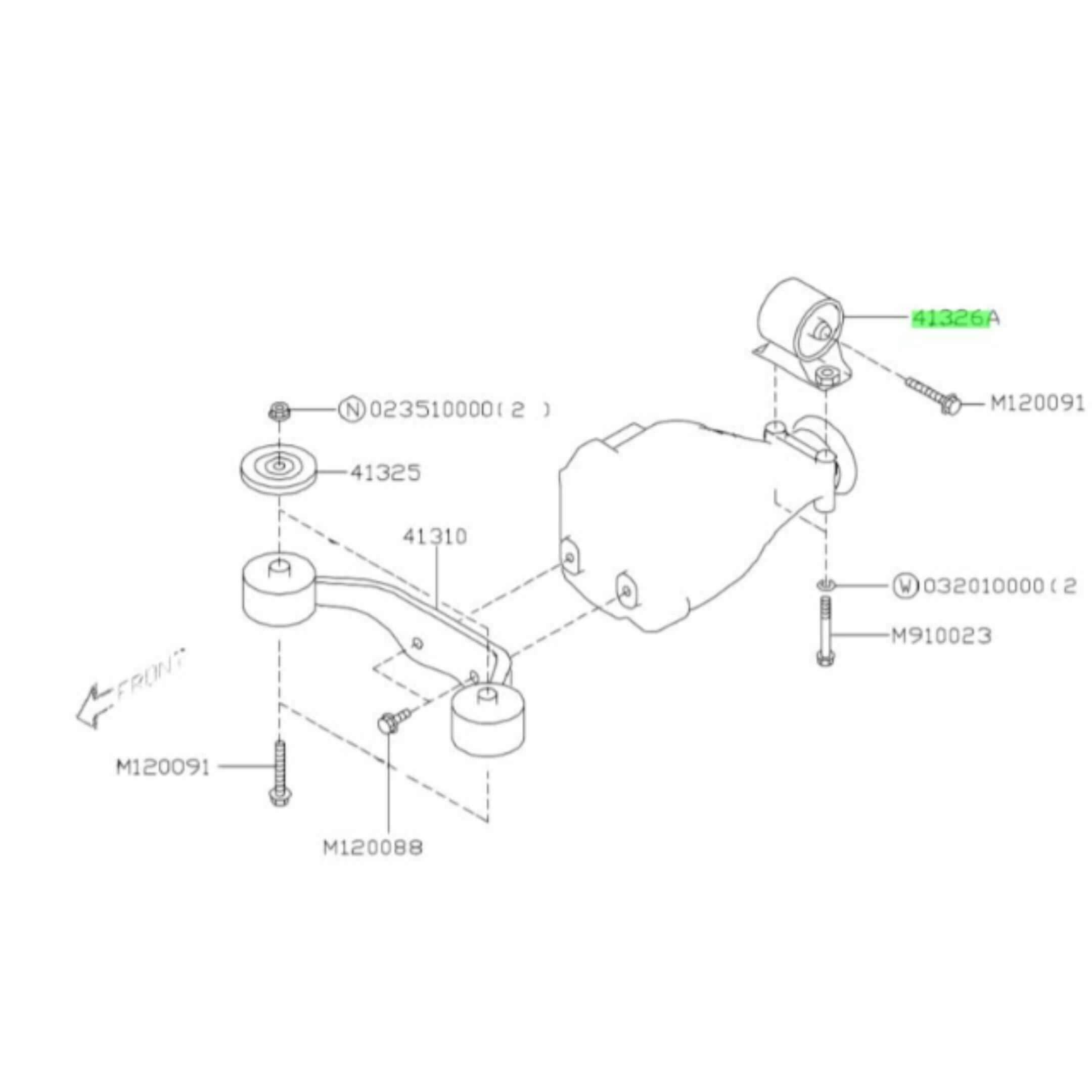 Technical diagram of Differential Mounting Assembly for Subaru Sambar Wagon TW1, TW2 Models (1999-2012), featuring detailed component layout and part numbers.