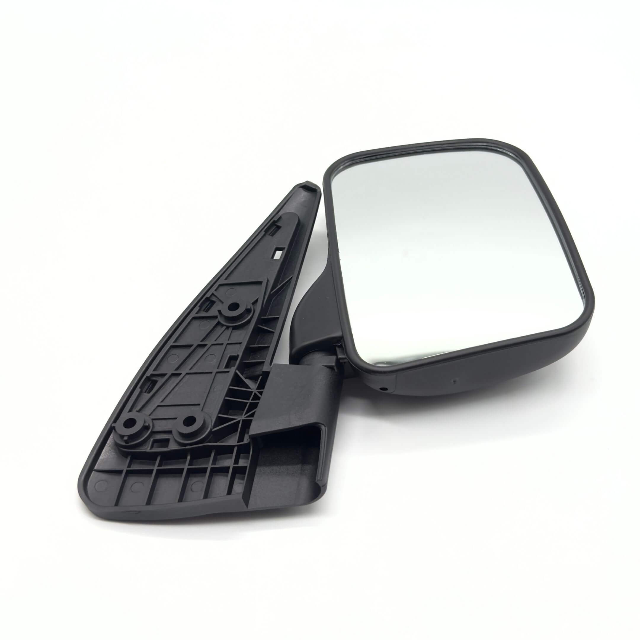 Close-up of driver-side replacement mirror showing mounting base and mirror glass for Daihatsu Hijet Truck
