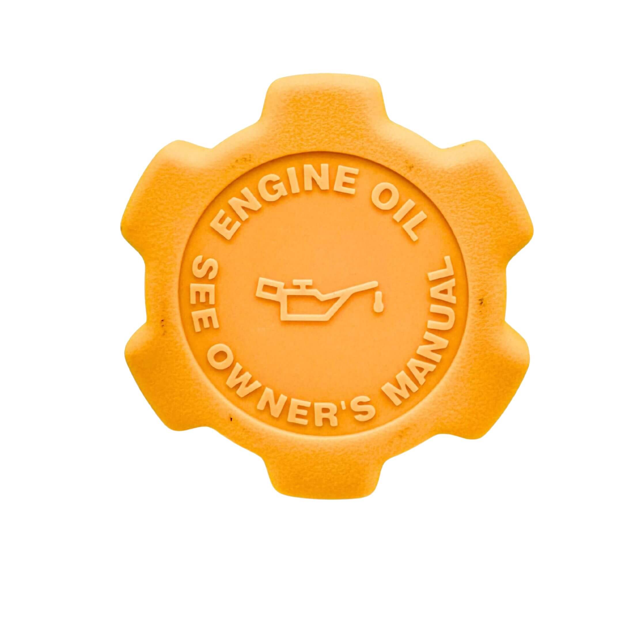 Yellow engine oil cap for Subaru Sambar Wagon TW1, TW2 models (1999-2012) with embossed instructions.