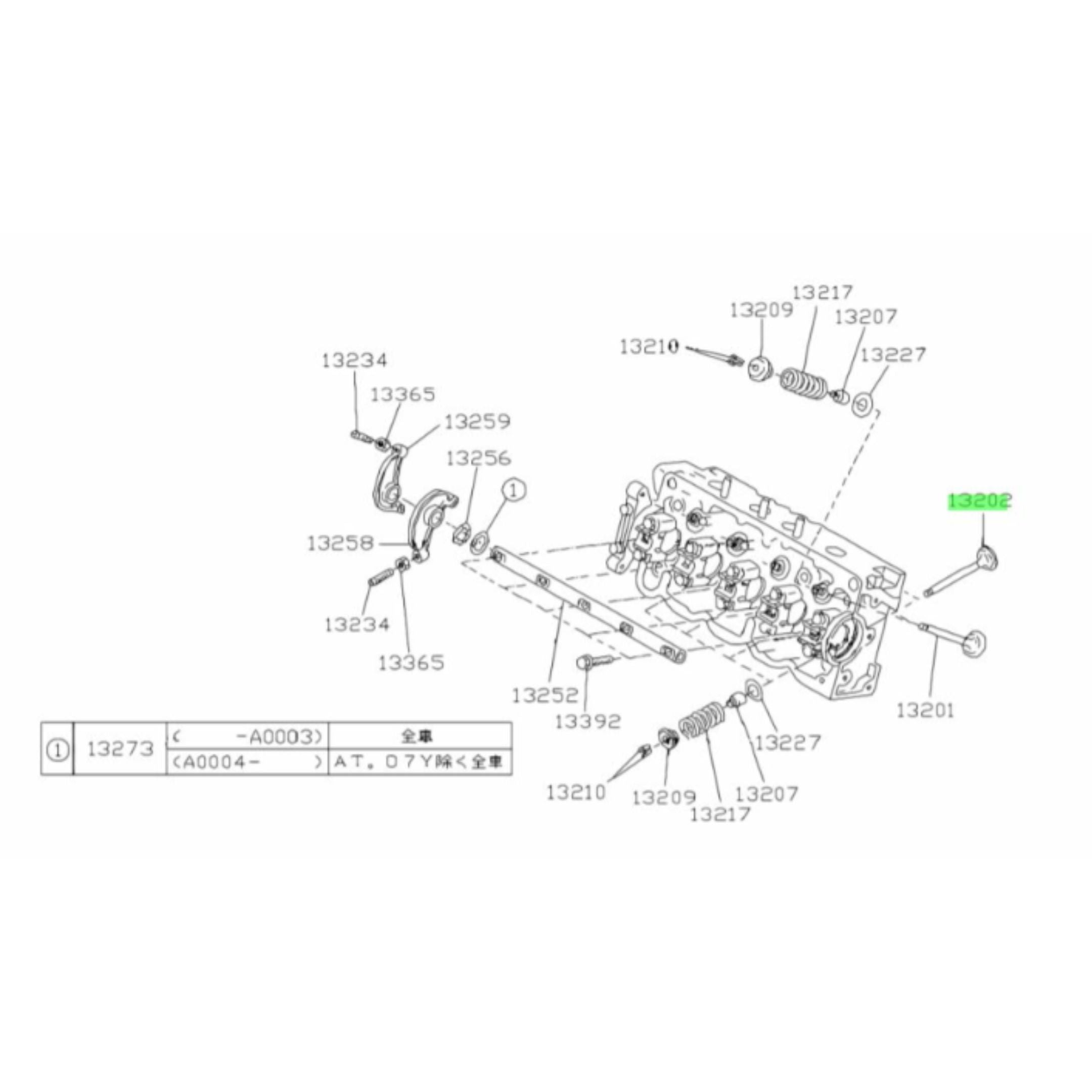 Technical diagram of the exhaust valve for Subaru Sambar Wagon TW1, TW2 models (1999-2012), showcasing detailed parts layout and assembly components.